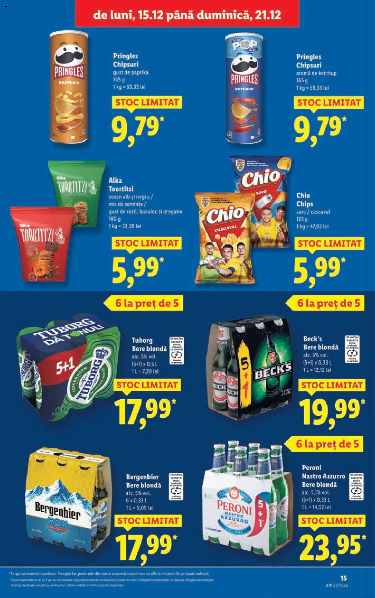 Noul catalog Lidl – valabil de la 15.12.2025 | Pagină: 15 | Produse: Cașcaval, Bere, Plastik Kulübe, Chipsuri
