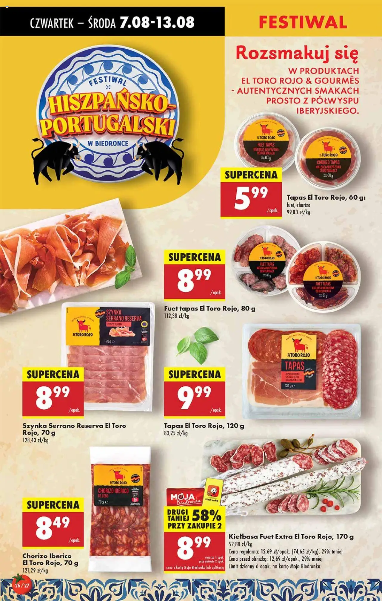 Biedronka gazetka - Oferta W tym tygodniu od 07.08.2025 | Strona: 26 | Produkty: Karta, Szynka, Fuet, Szynka serrano
