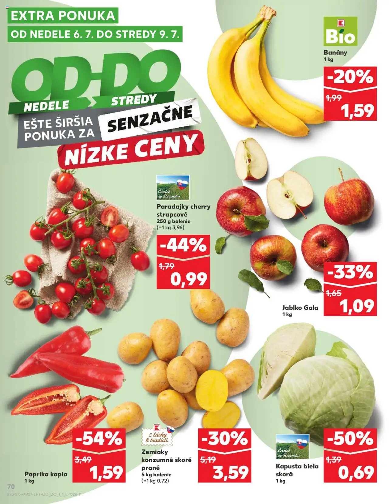 Nové Kaufland akcie – leták je platný od 03.07.2025 | Strana: 70 | Produkty: Paradajky, Banány, Kapusta biela, Apple