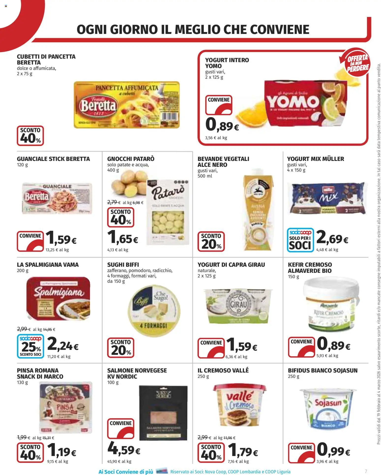 Volantino COOP del 19.02.2026 | Pagina: 7 | Prodotti: Yogurt, Salmone, Pancetta, Gnocchi