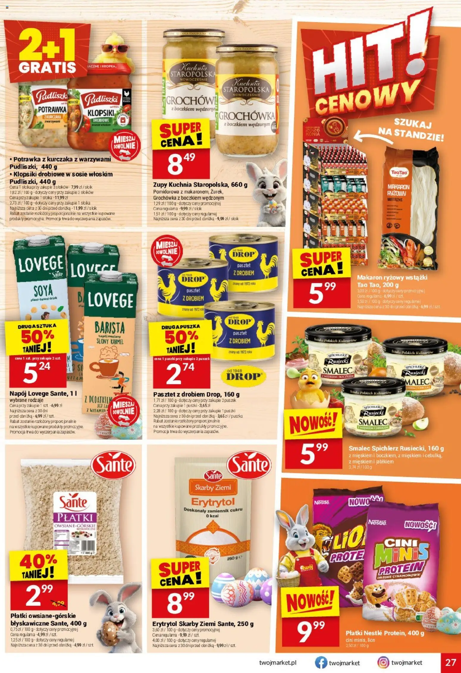 Twój Market gazetka od 18.03.2026 | Strona: 27 | Produkty: Erytrytol, Makaron ryżowy, Płatki, Makaron