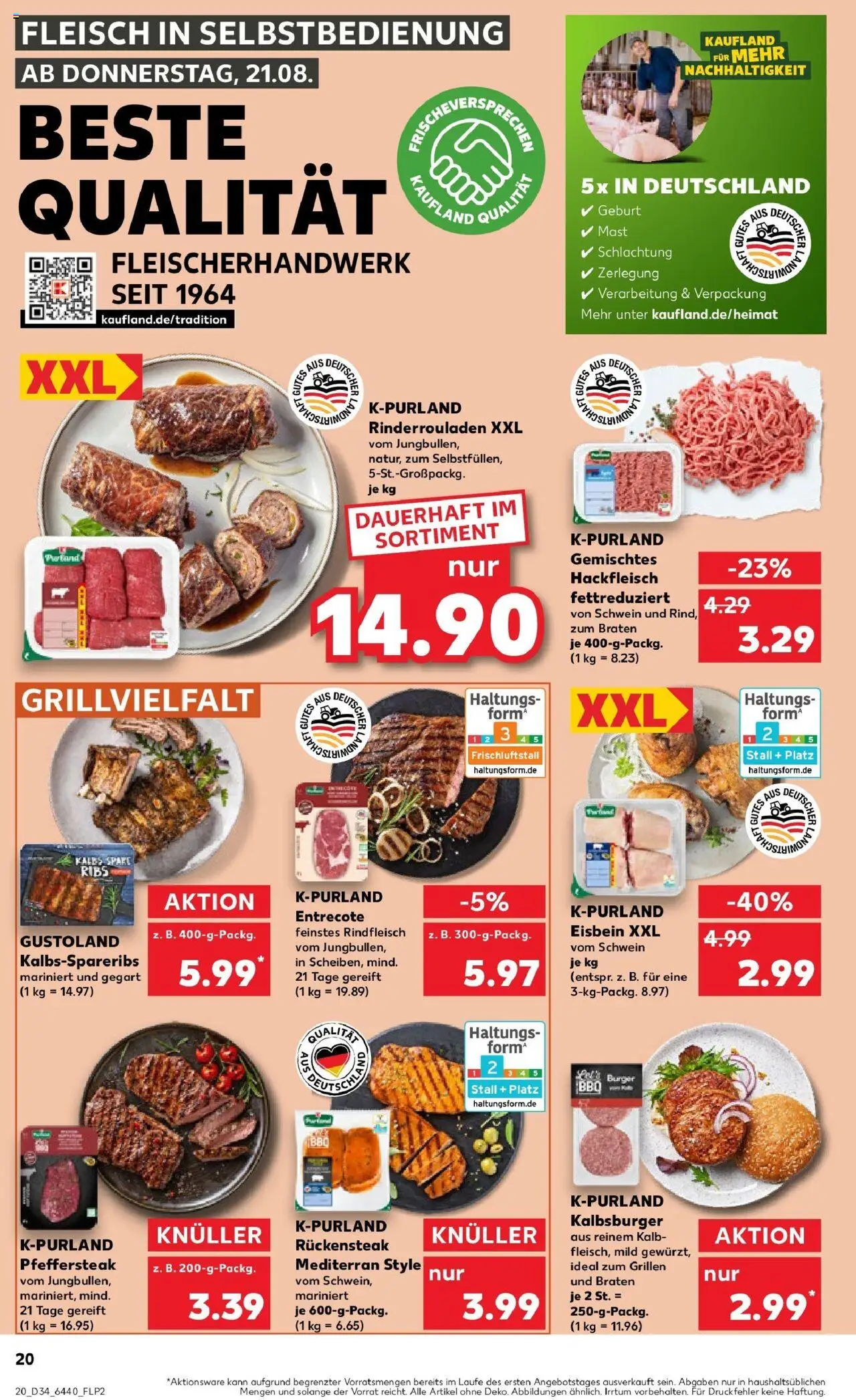 Kaufland prospekt Rüsselsheim Am Main	 - gültig ab dem 21.08.2025 | Seite: 20 | Produkte: Entrecote, Rindfleisch, Fleisch, Hackfleisch