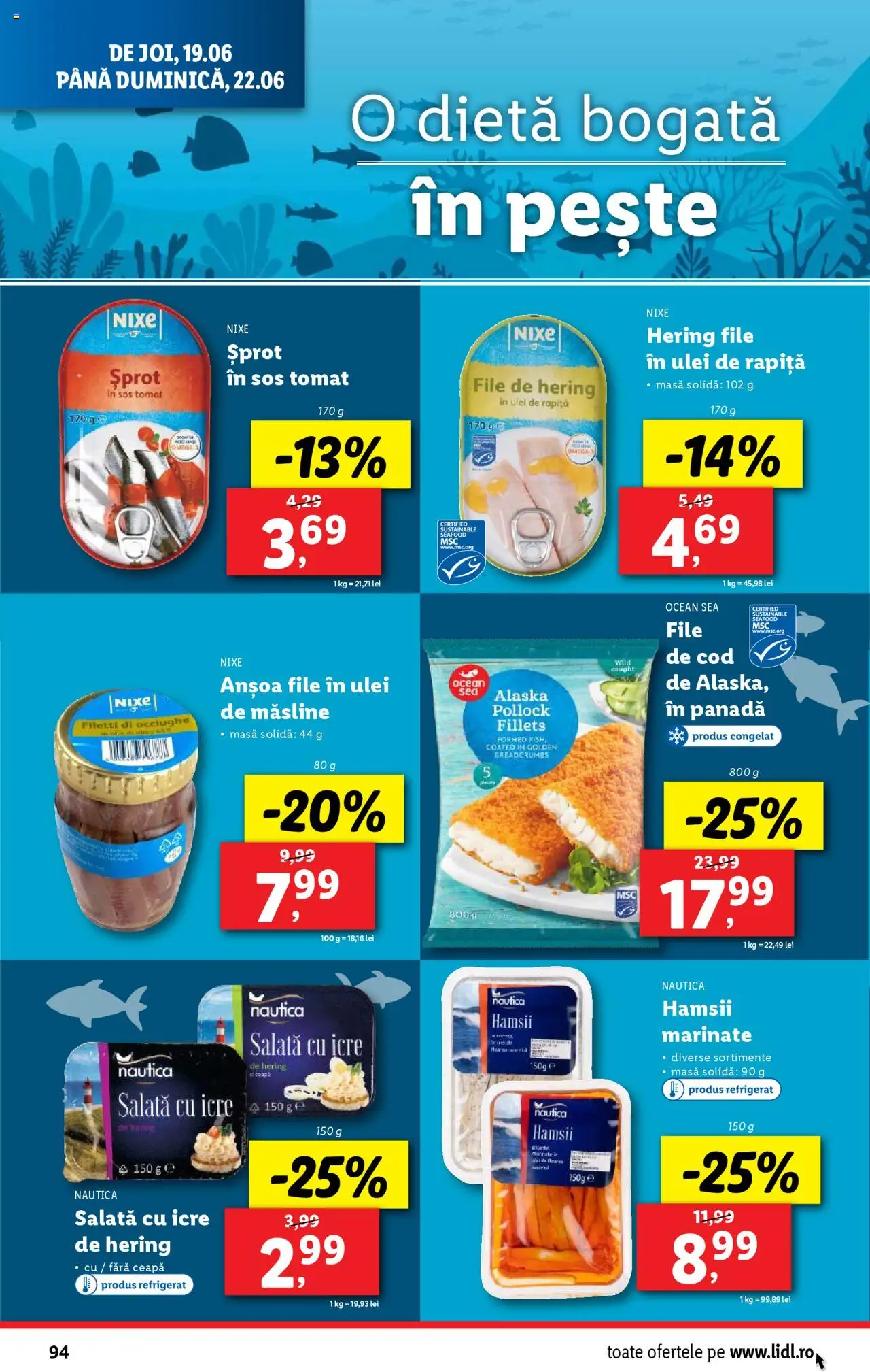 Catalog Lidl – valabil de la 16.06.2025 | Pagină: 94 | Produse: Ulei, Pește, Salată cu icre, Salată
