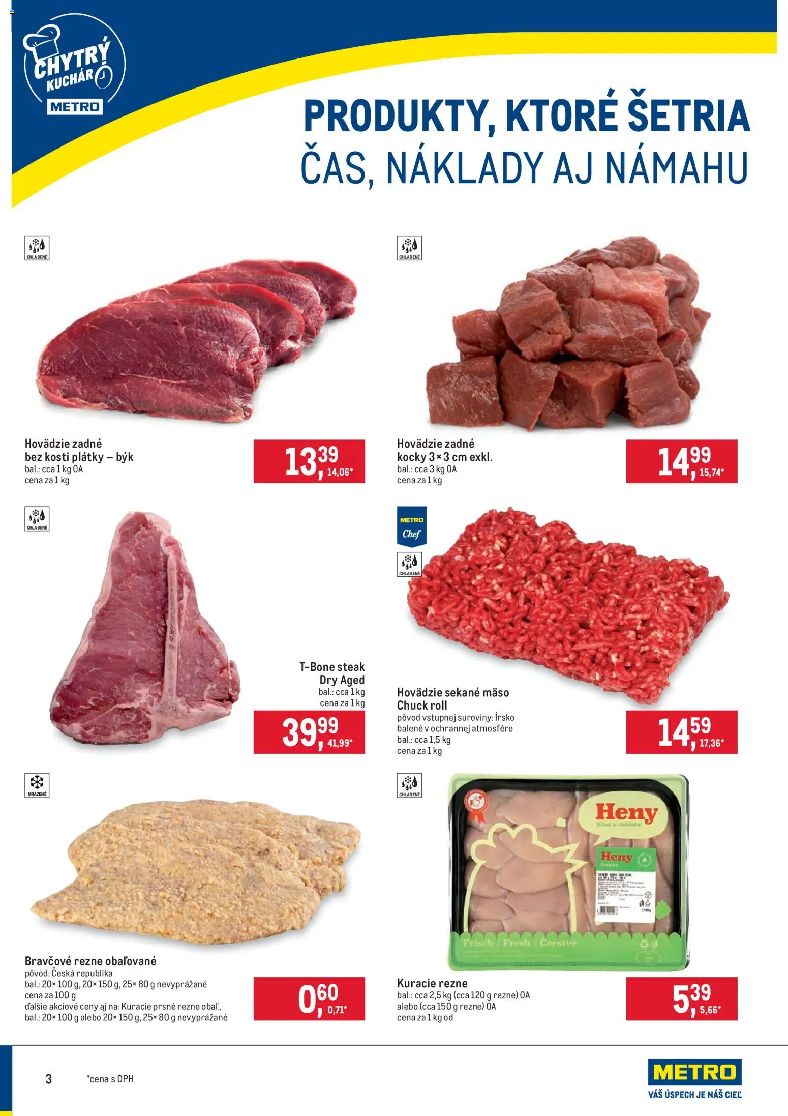 Nové Metro akcie – leták je platný od 25.03.2026 | Strana: 3 | Produkty: Kuracie rezne, Steak