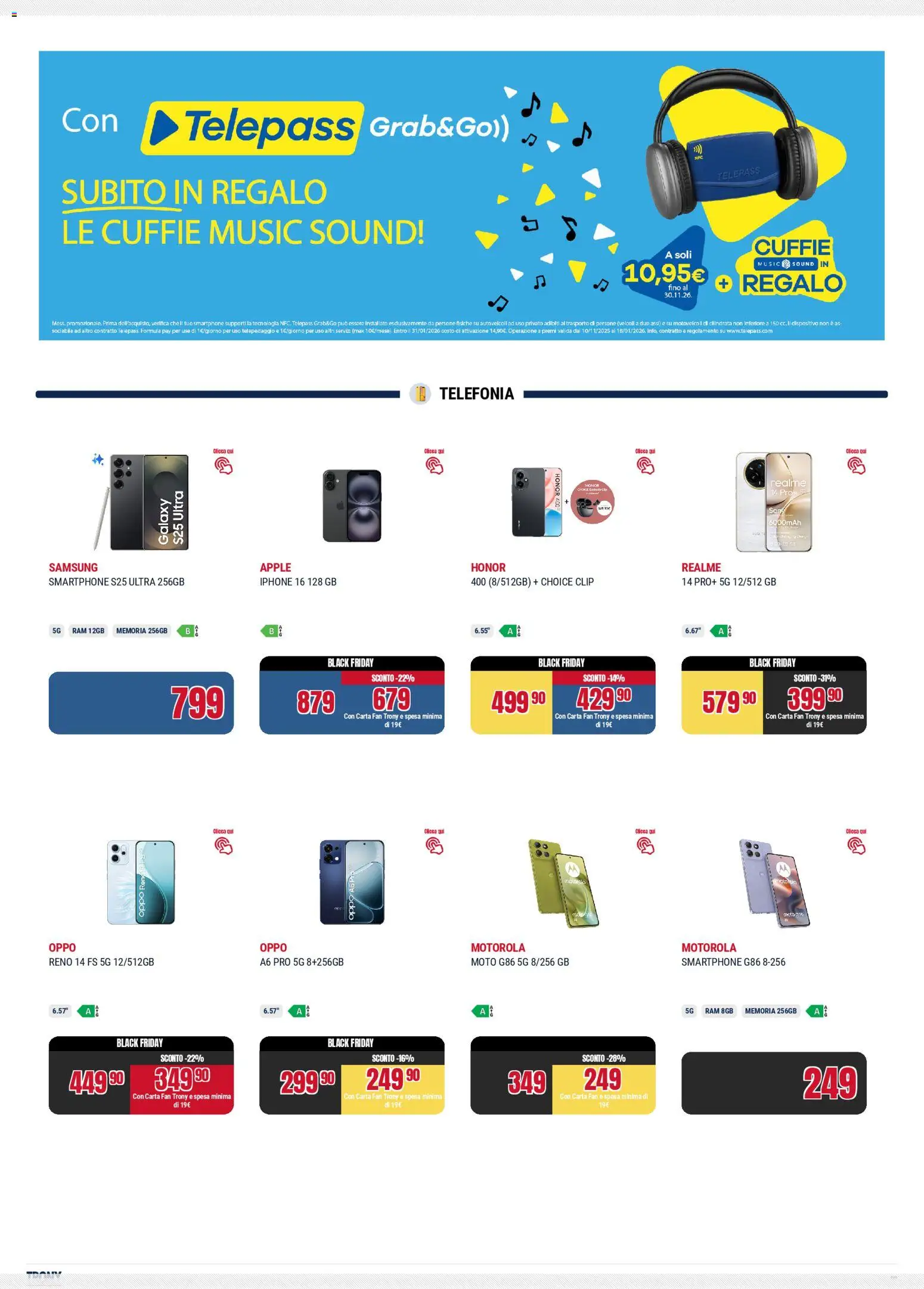 Volantino Trony del 24.11.2025 | Pagina: 9 | Prodotti: Iphone, Smartphone, Cuffie, Samsung