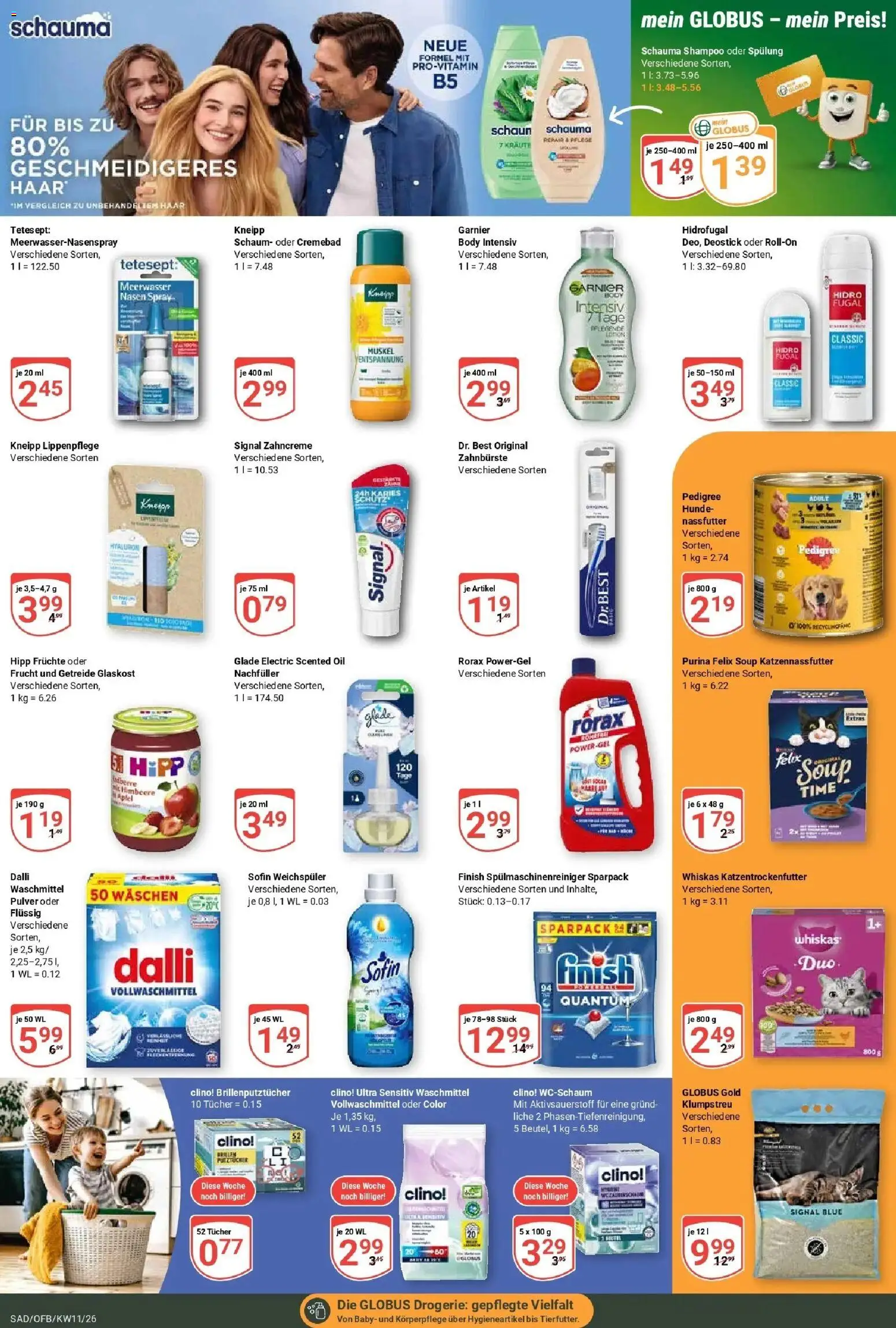 Globus prospekt Schwandorf	 – gültig ab 09.03.2026 | Seite: 16 | Produkte: Schauma shampoo, Shampoo, Zahnbürste, Whiskas