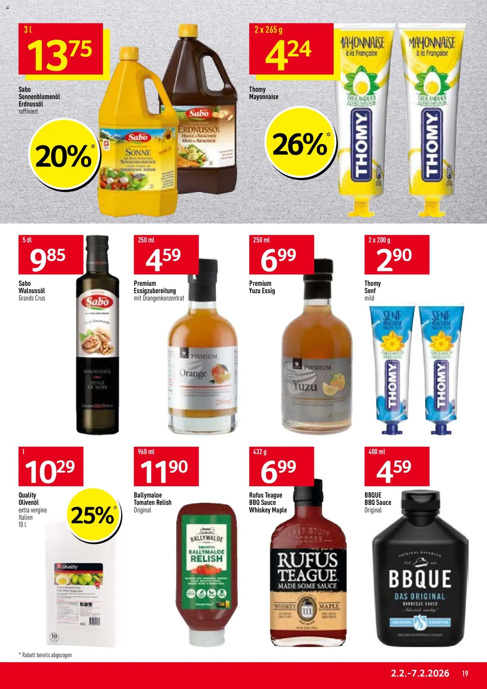 Prodega Aktionen – gültig ab 02.02.2026 | Seite: 19 | Produkte: Essig, Tomaten, Mayonnaise, Whiskey
