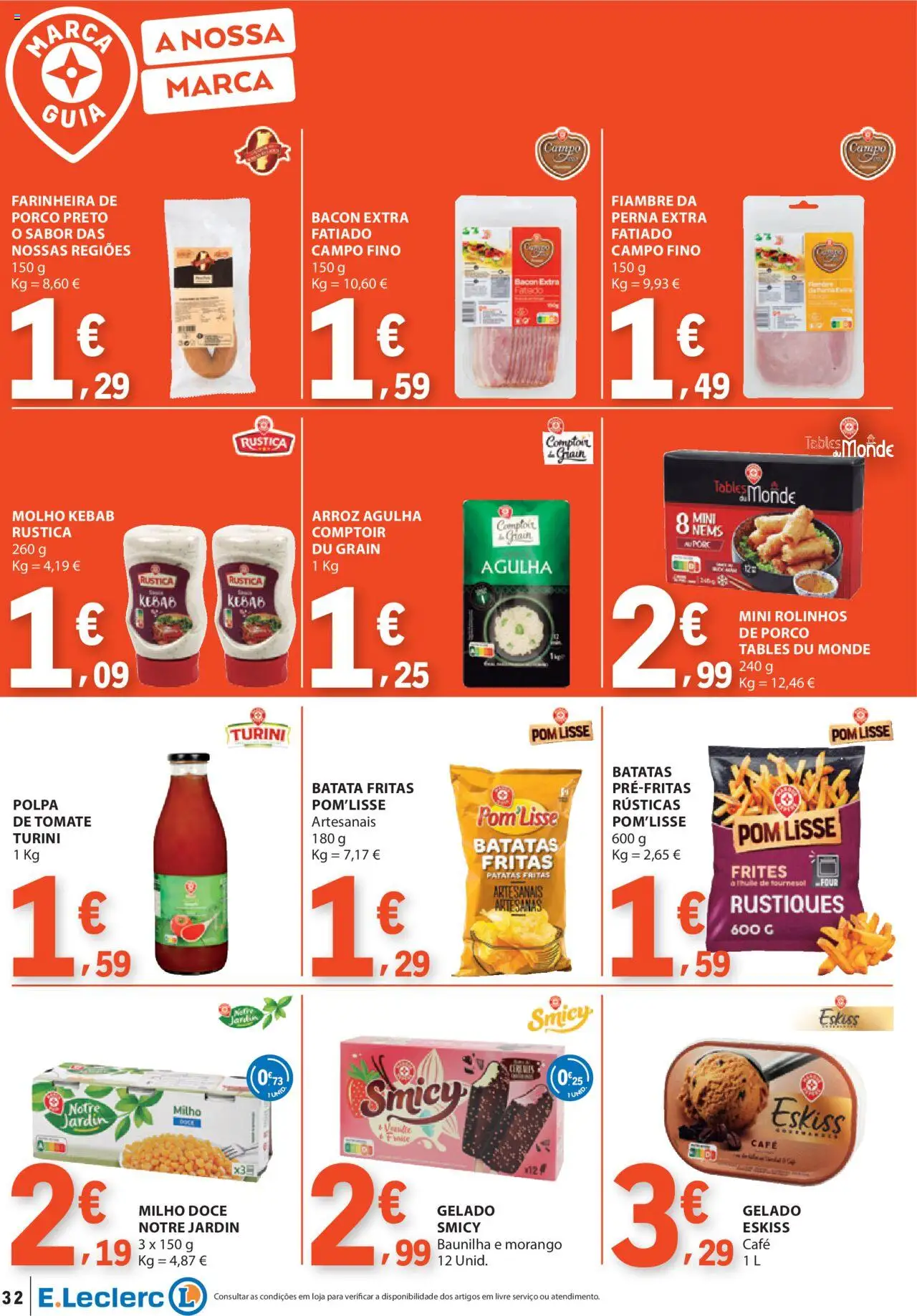 E.Leclerc folheto │ válido de 14.08.2025 | Página: 32 | Produtos: Batata, Gelado, Arroz, Milho