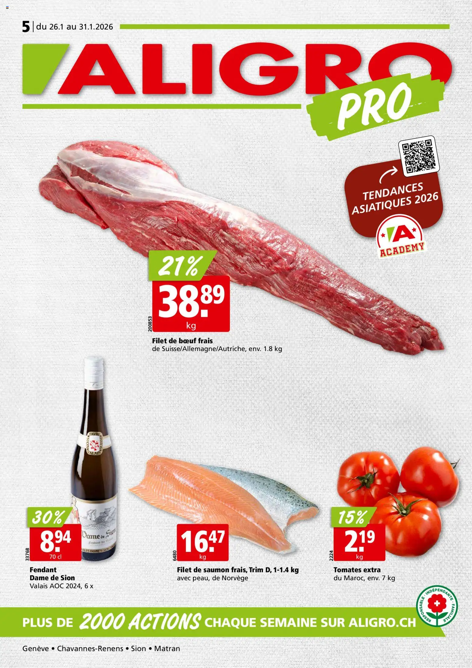Aligro Aktionen Chavannes, Matran, Genève, Sion – gültig ab 26.01.2026 | Seite: 1