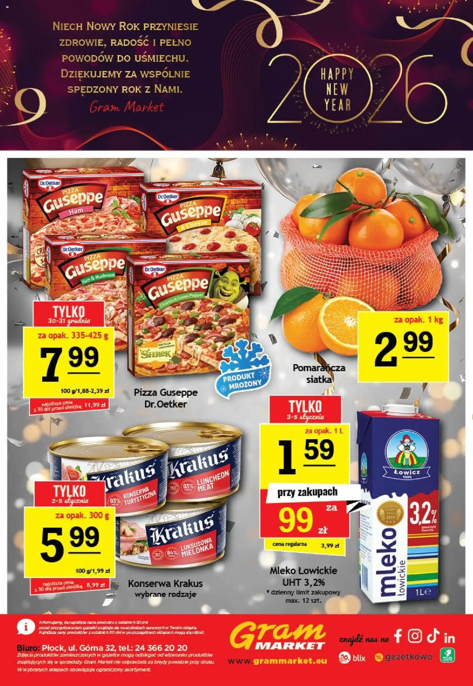 Gram Market Gazetka od 29.12.2025 | Strona: 16 | Produkty: Siatka, Mleko, Pizza, Mleko łowickie