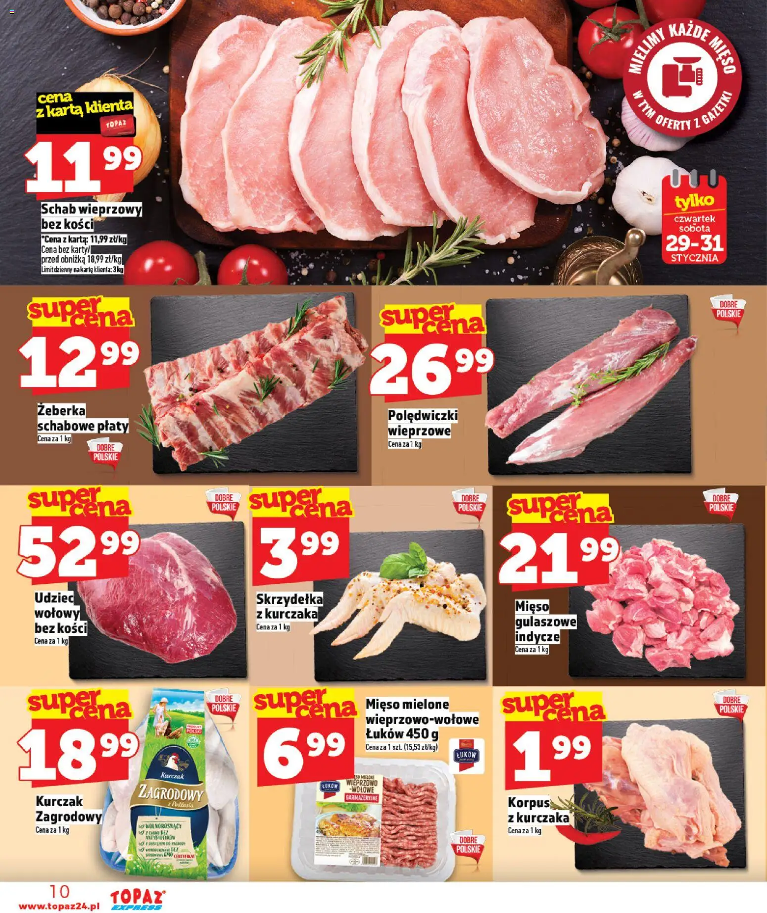 Topaz Gazetka - Express od 29.01.2026 | Strona: 10 | Produkty: Karta, Schab, Schab wieprzowy, Mięso mielone