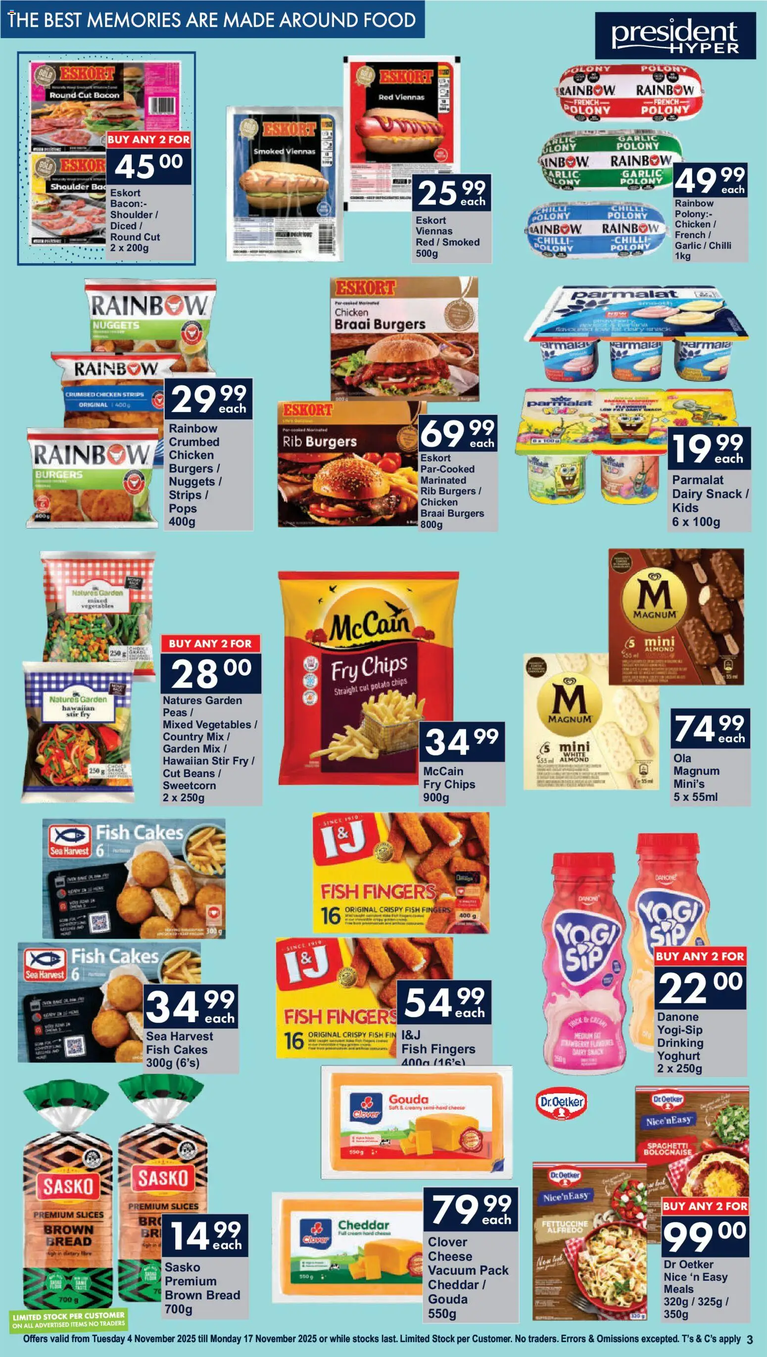 New President Hyper catalogue – valid from 04.11.2025 | Page: 3 | Products: Polony, Fish, Burgers, Chilli