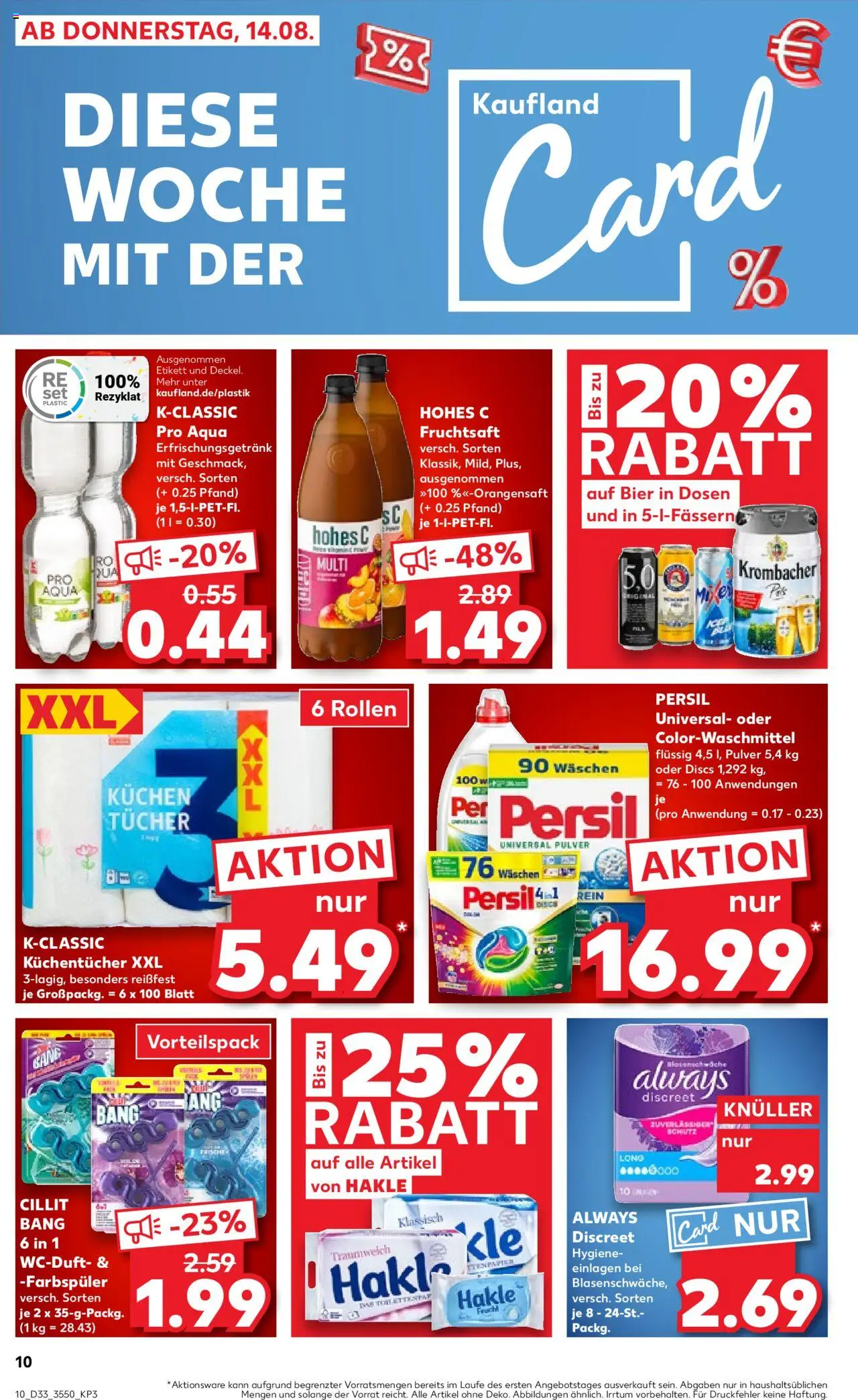 Kaufland Prospekt 	 - gültig ab dem 14.08.2025 | Seite: 10 | Produkte: Krombacher, Hohes c, Fruchtsaft, Persil