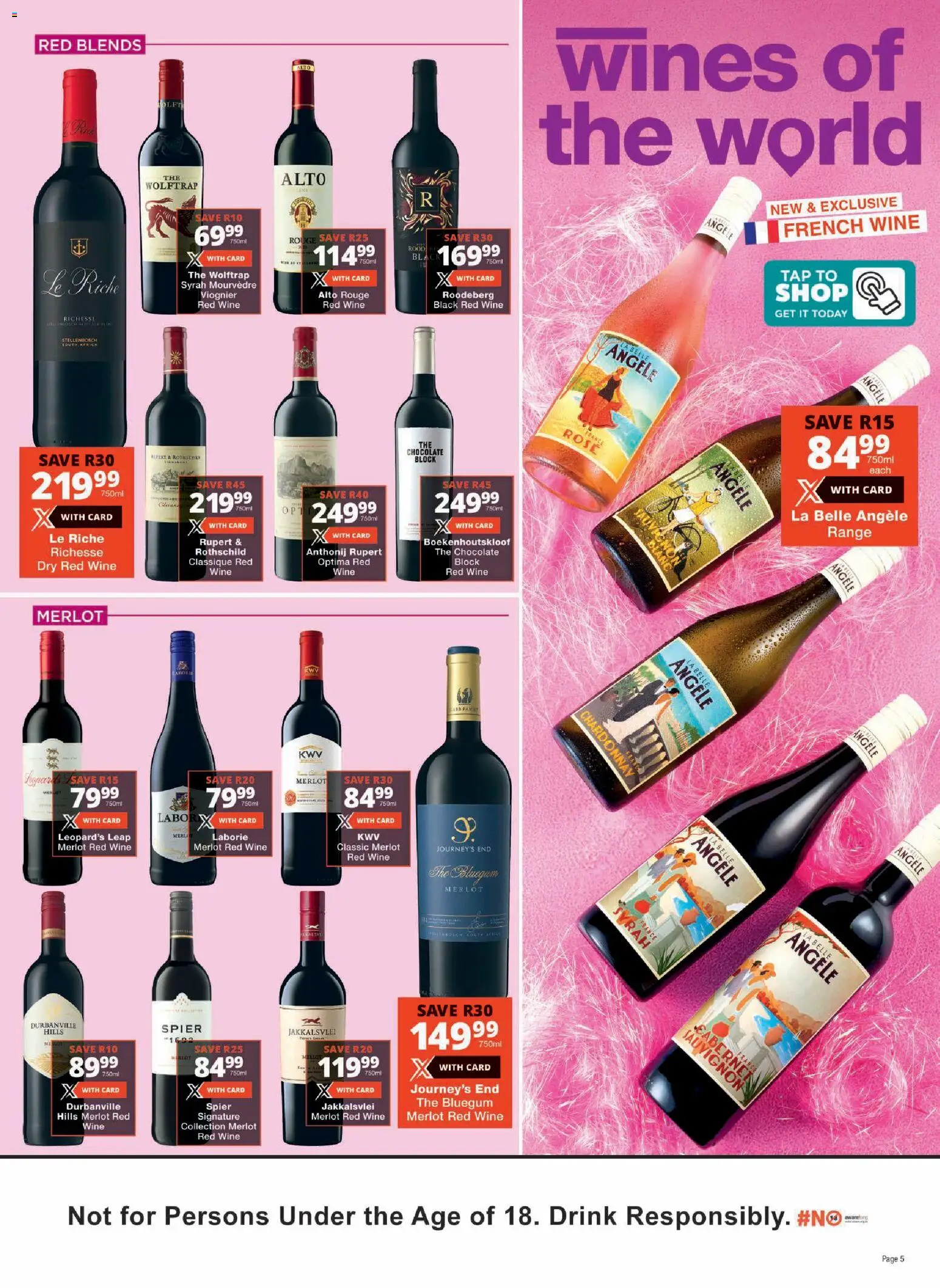 New Checkers catalogue – valid from 23.03.2026 | Page: 5 | Products: Chocolate, Wine, Tap