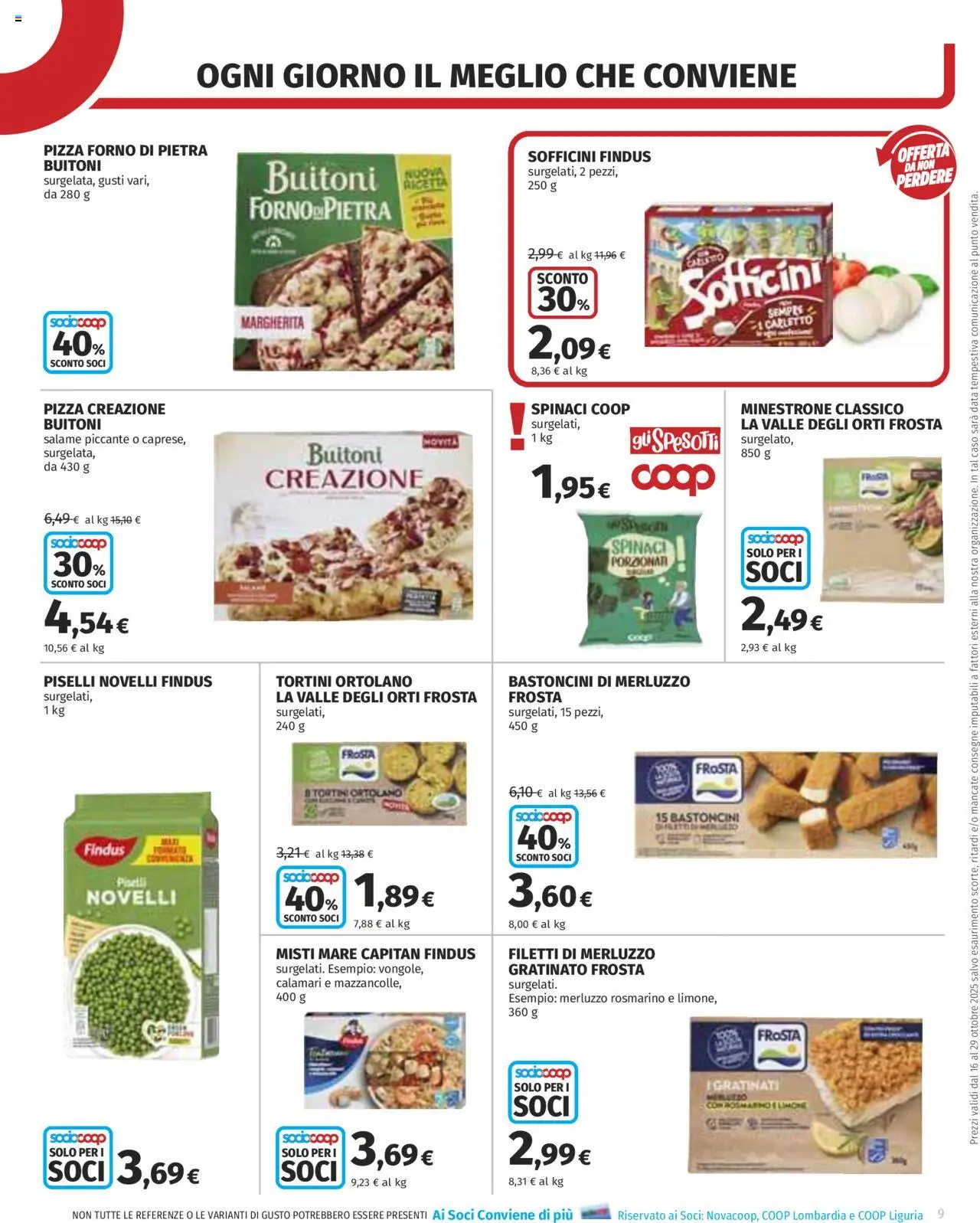 Volantino COOP del 16.10.2025 | Pagina: 9 | Prodotti: Merluzzo, Calamari, Spinaci, Forno
