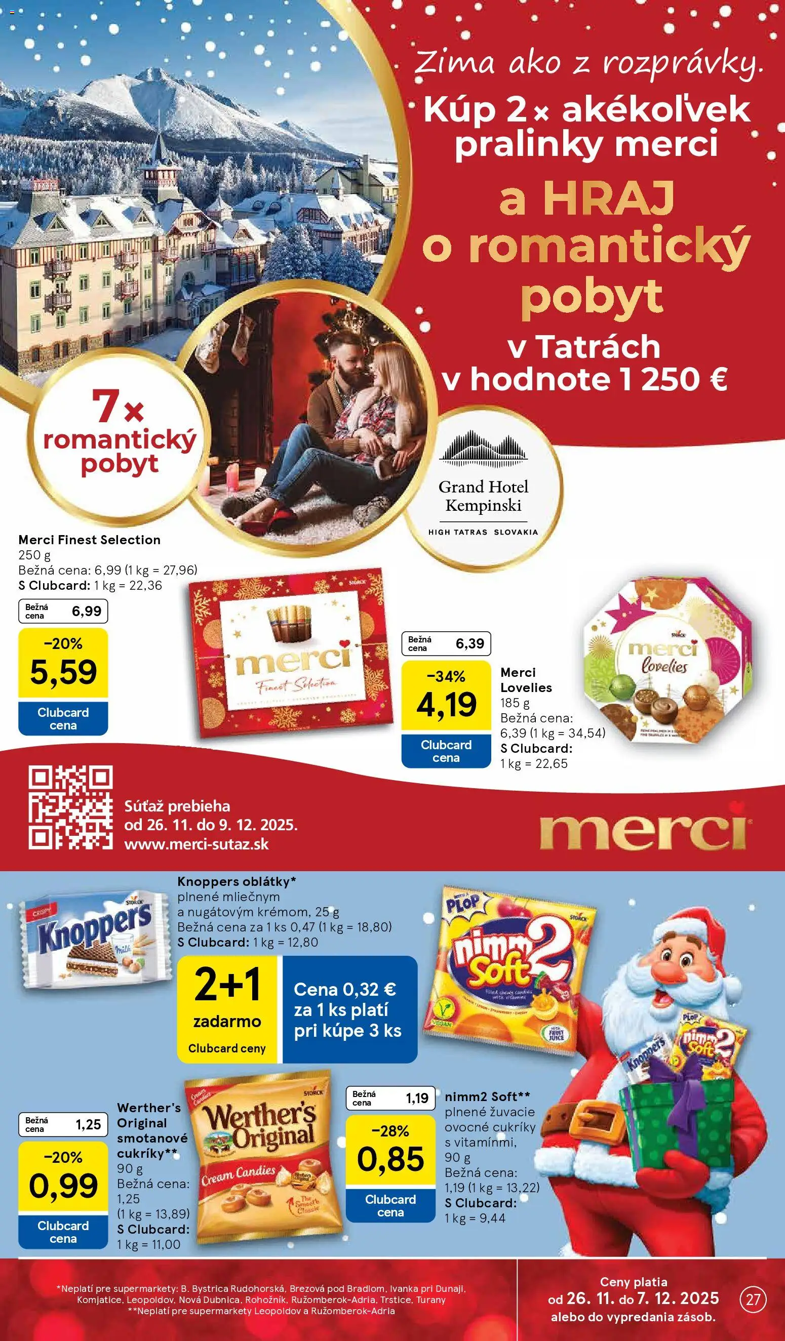 Nové Tesco akcie – leták je platný od 26.11.2025 | Strana: 27 | Produkty: Merci, Cukríky