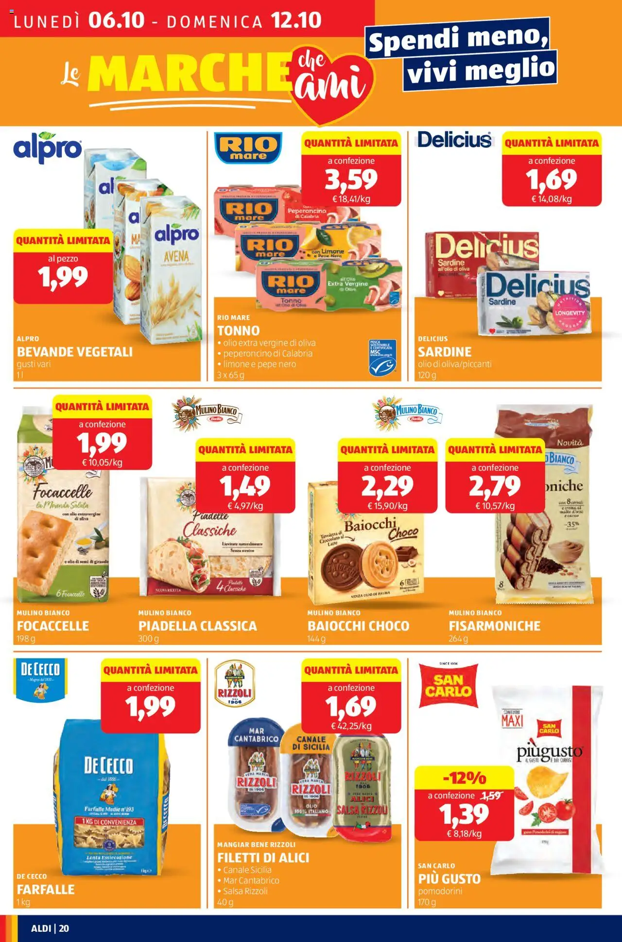 Volantino Aldi del 06.10.2025 | Pagina: 20 | Prodotti: Pomodorini, Salsa, Olio, Alici