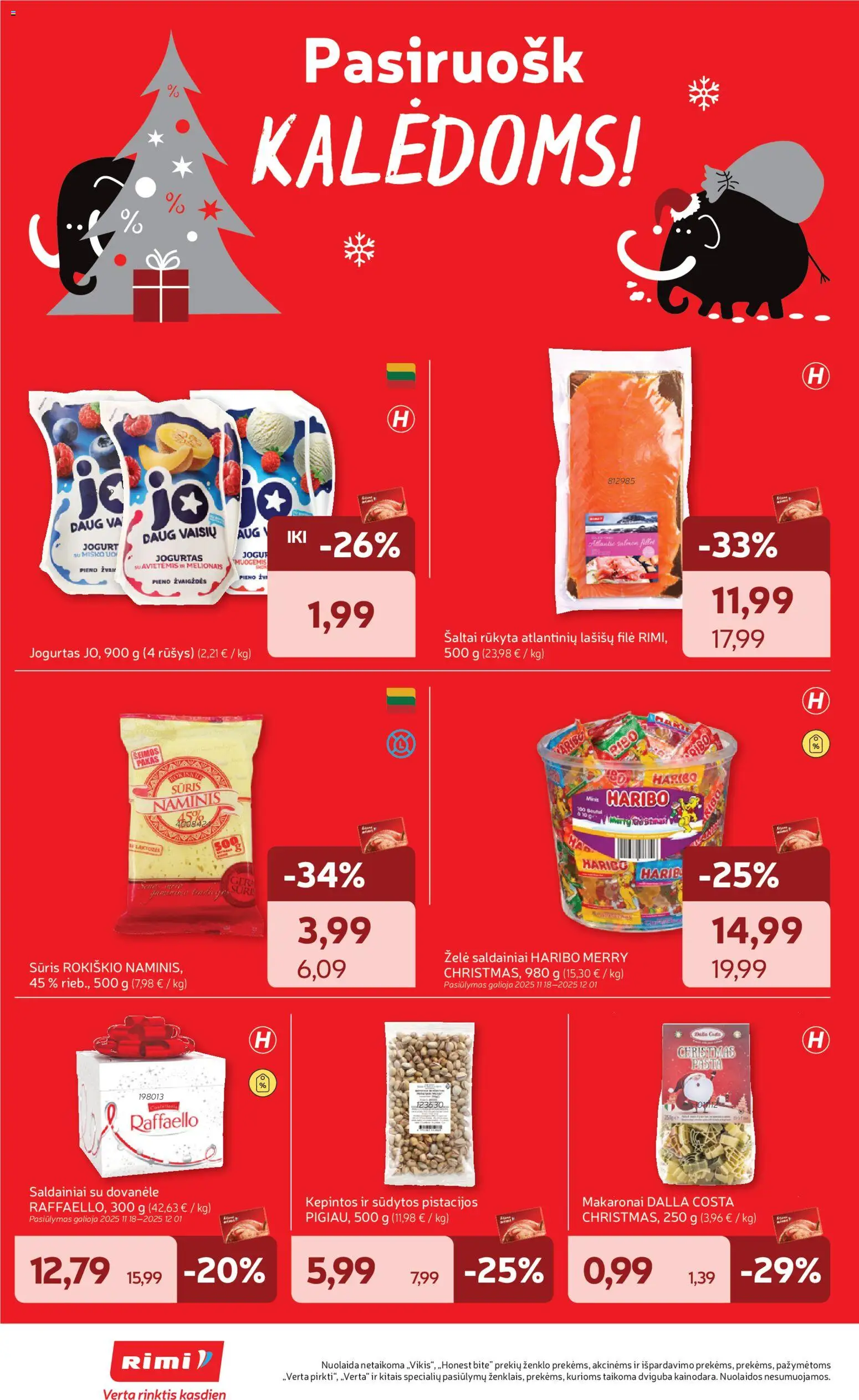 Rimi akcijos nuo 18.11.2025 | Puslapis: 2 | Prekių: Jogurtas, Sūris, Makaronai, Pistacijos