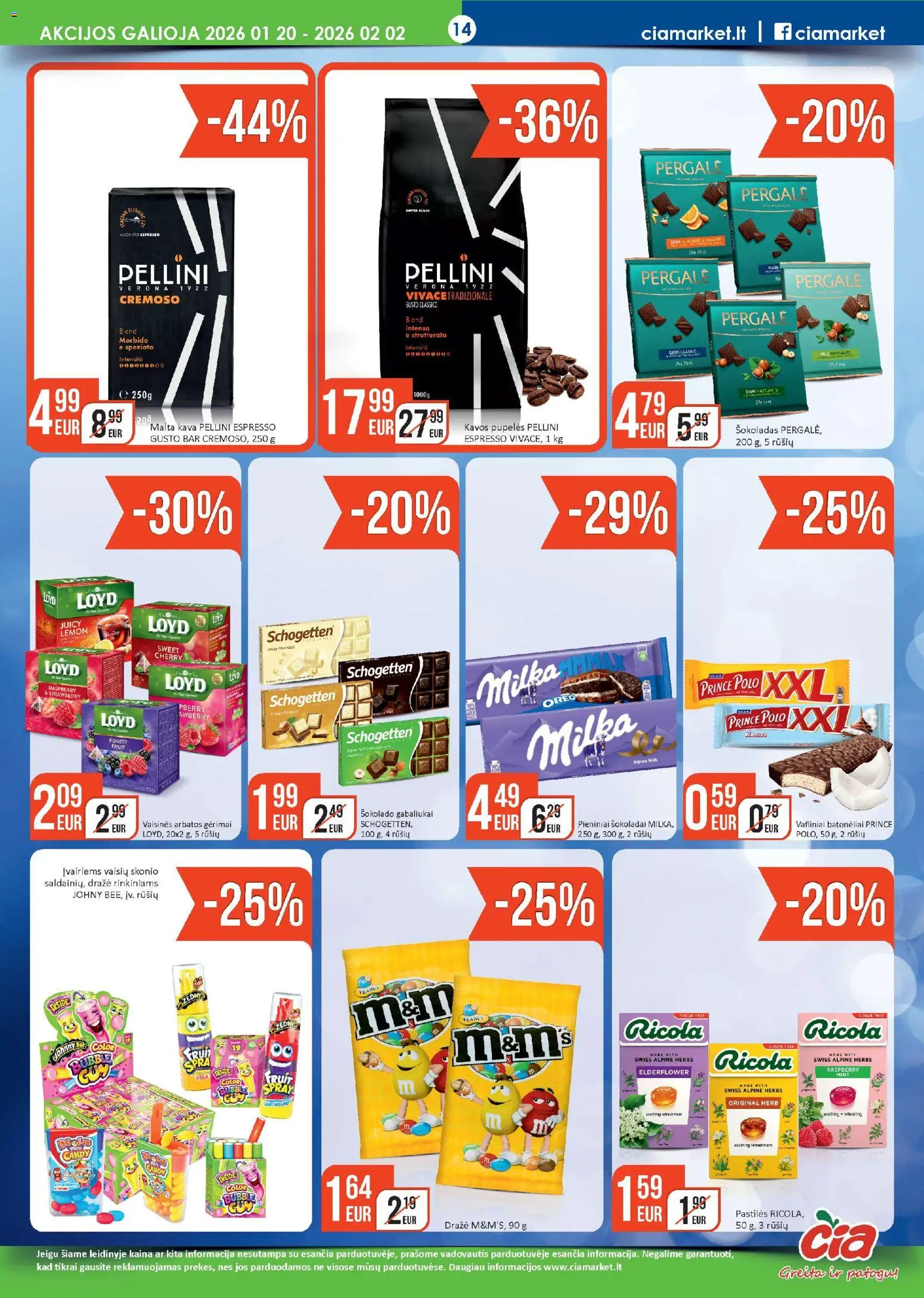 ČIA MARKET akcijos nuo 20.01.2026 | Puslapis: 14 | Prekių: Pupelės, Kavos pupelės, Kava, Šokoladas