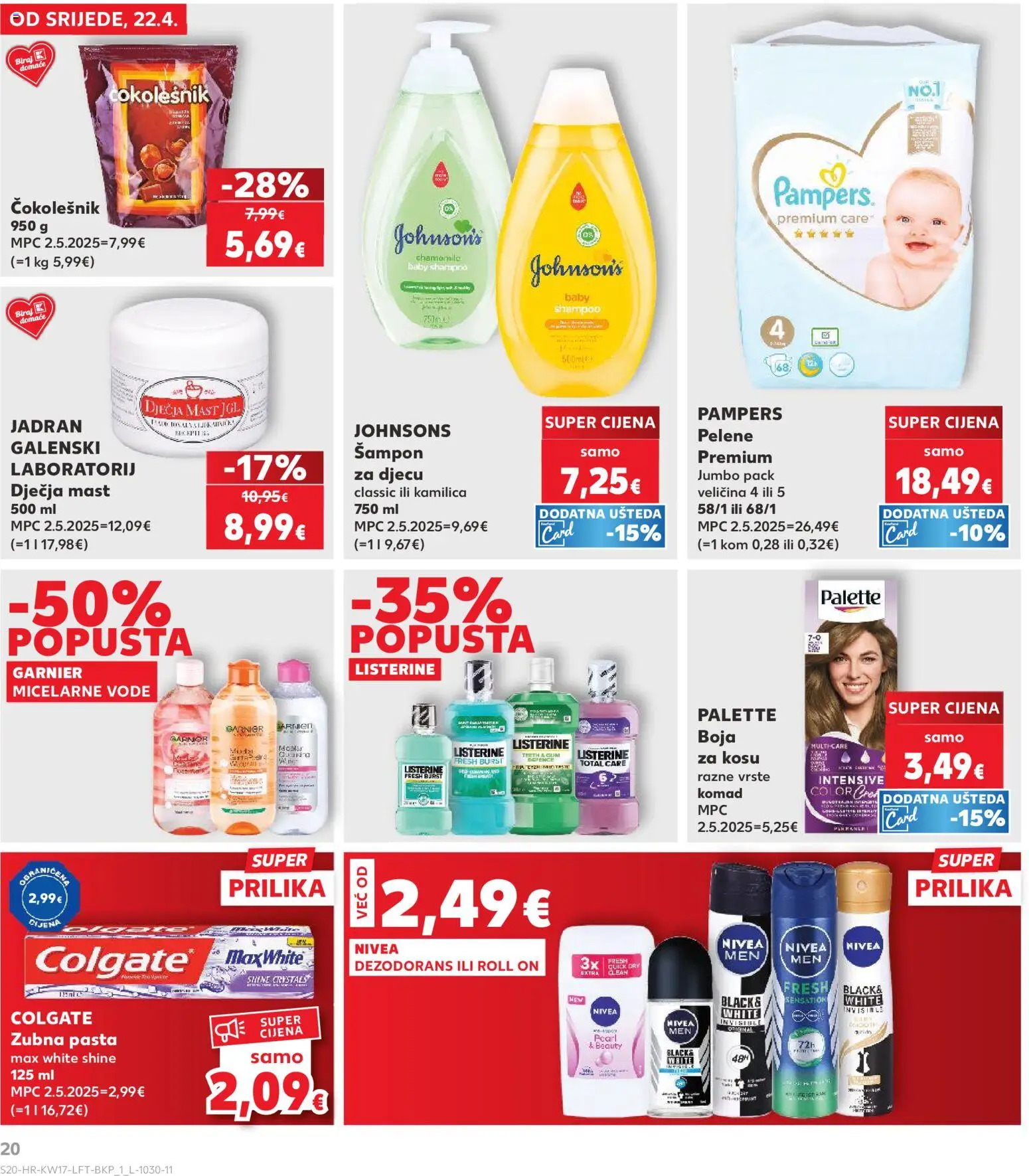 Kaufland katalog | vrijedi od 22.04.2026 | Stranica: 20 | Proizvodi: Pelene, Roll on, Boja za kosu, Nivea