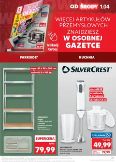 Pogląd oferty "Kaufland gazetka" - ważna od 01.04.2026 | Strona: 61 | Produkty: Blender ręczny, Plyty, Regał, Tekstylia
