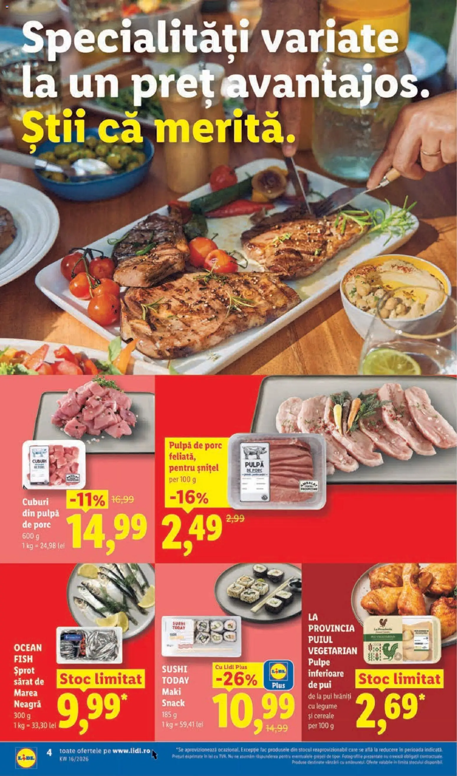 Noul catalog Lidl – valabil de la 14.04.2026 | Pagină: 4 | Produse: Hacıyatmaz Kedi Oyuncağı, Sushi, Cereale, Legume