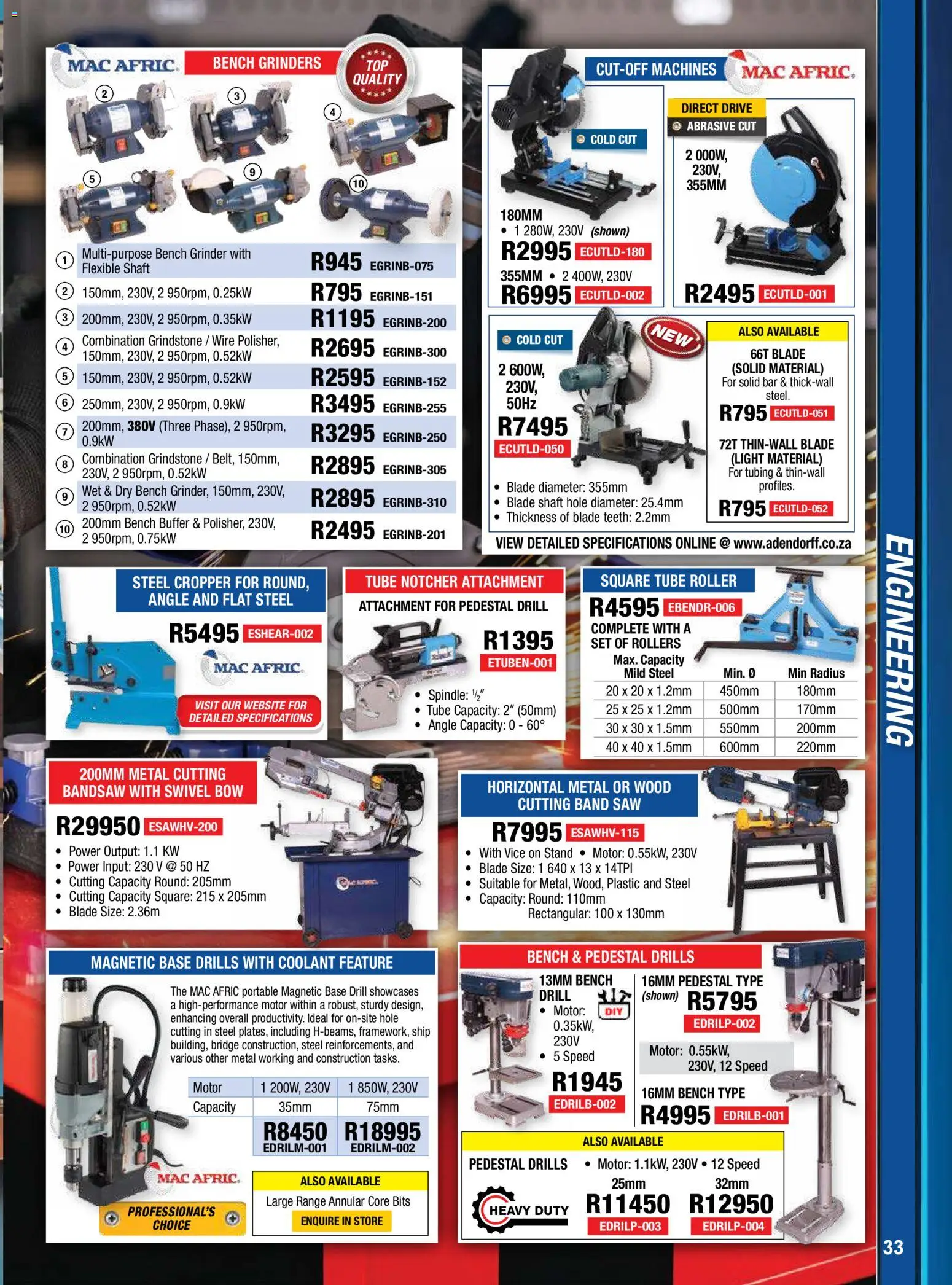 New Adendorff catalogue – valid from 01.02.2026 | Page: 35 | Products: Pedestal, Grinder, Drill, Light