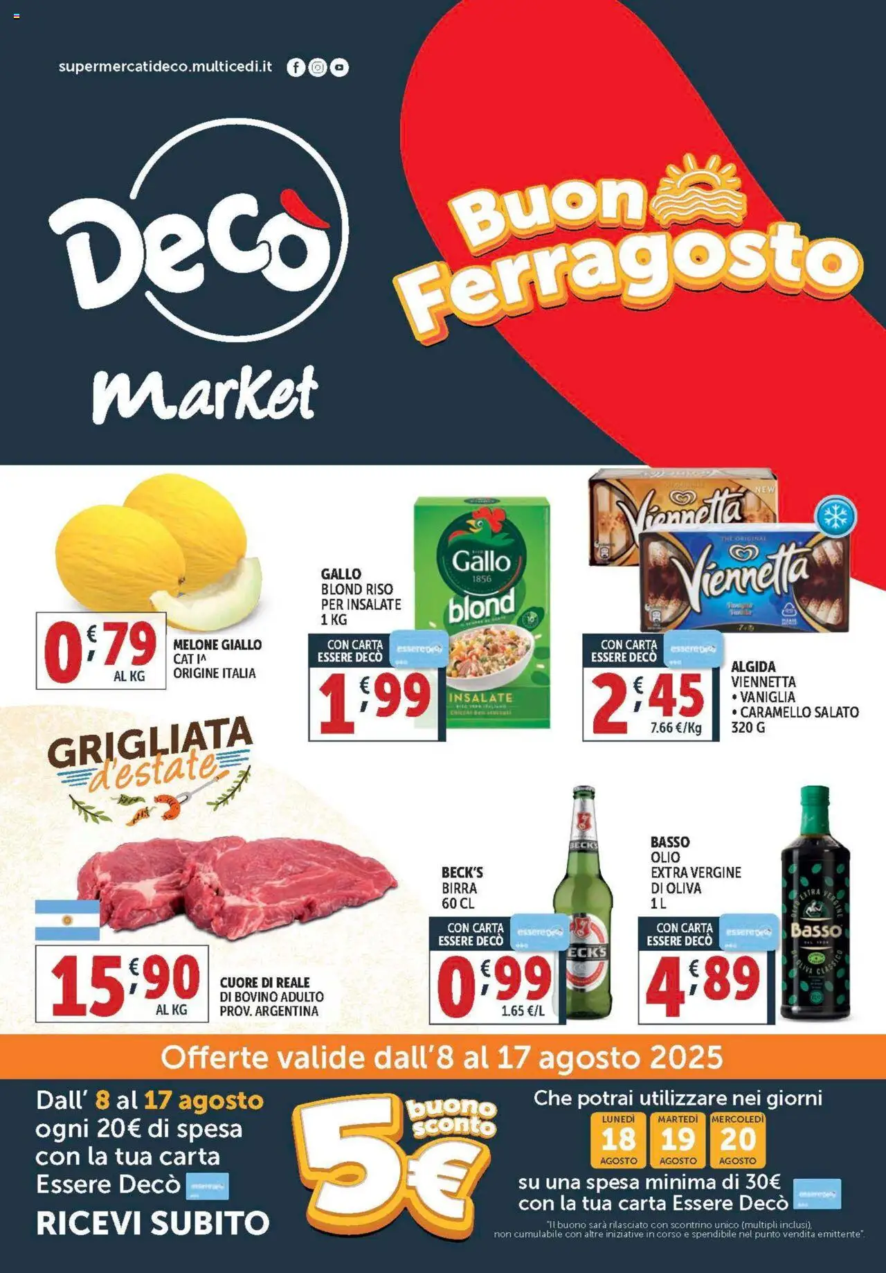 Volantino Decò del 08.08.2025 | Pagina: 1 | Prodotti: Birra, Riso, Melone, The