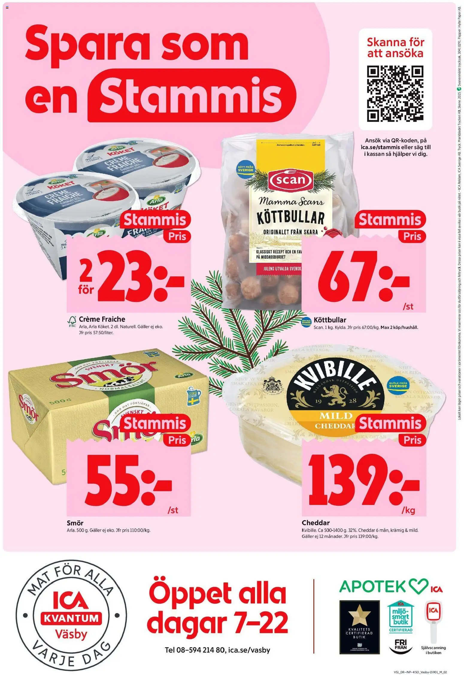 ICA Kvantum reklamblad aktuell från 15.12.2025 | Sida: 12 | Produkter: Cheddar, Creme fraiche, Smör, Papper