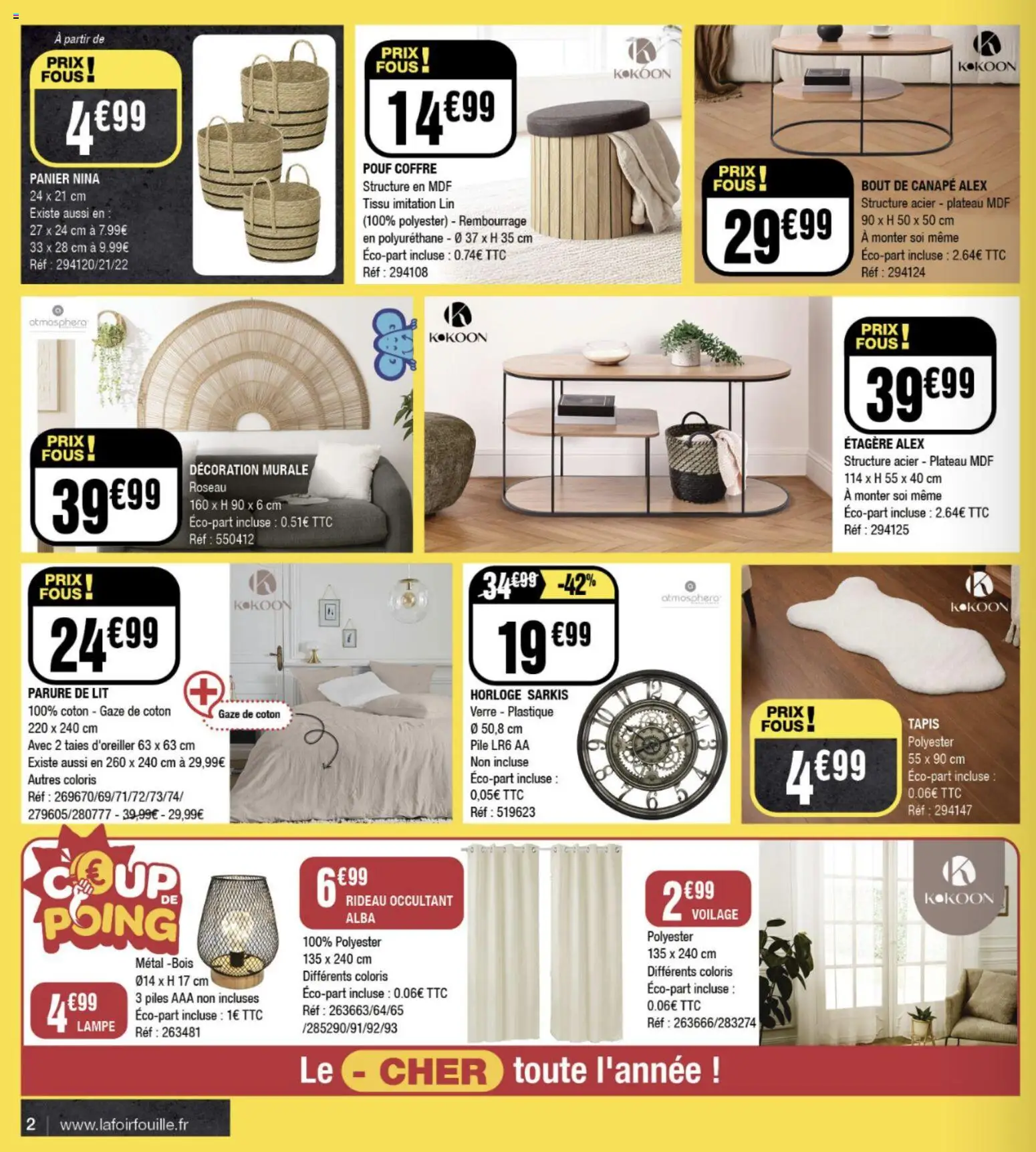 {H1} | Page: 2 | Produits: Plateau, Lit, Étagère, Tapis