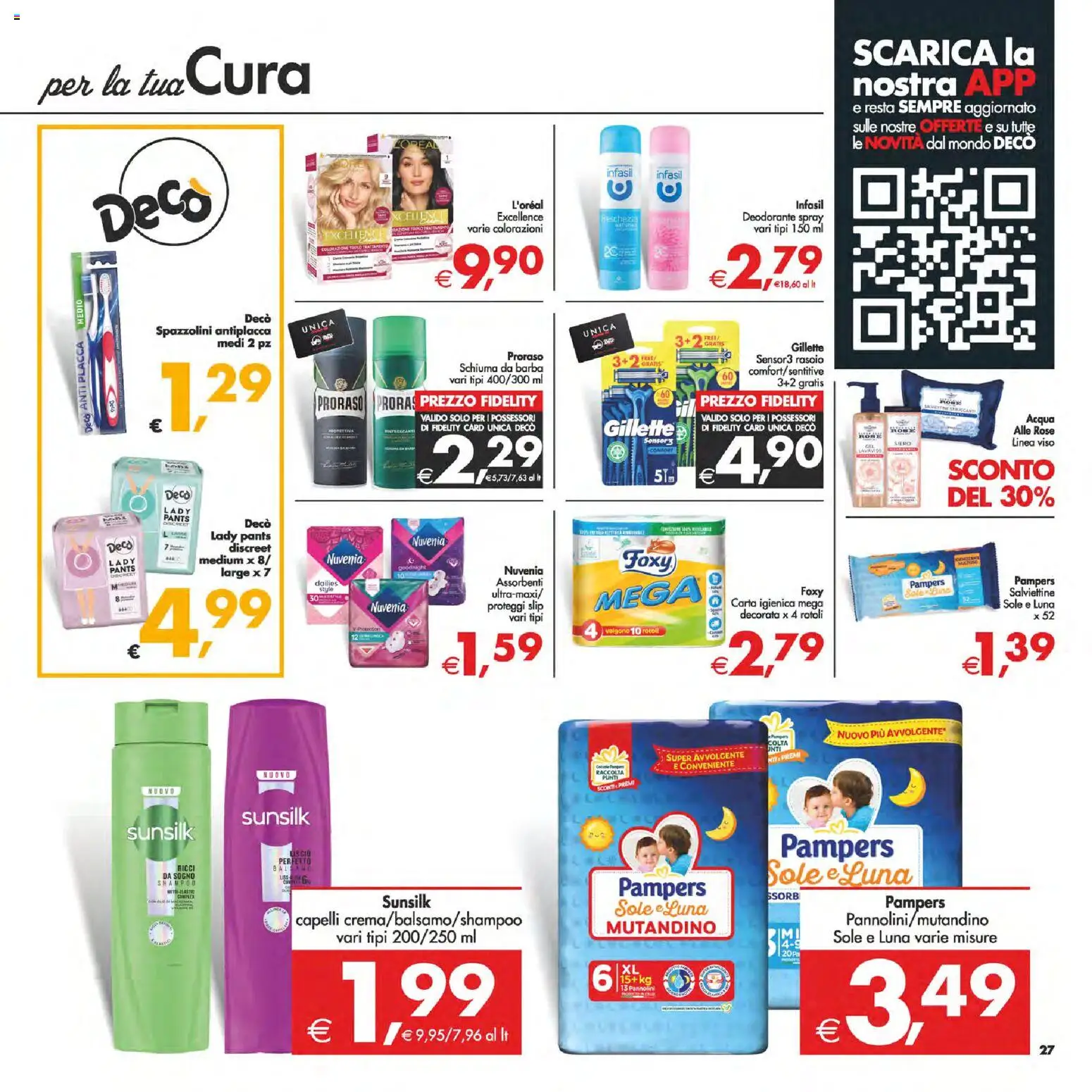 Volantino Decò del 06.03.2026 | Pagina: 34 | Prodotti: Deodorante, Slip, Acqua, Pampers
