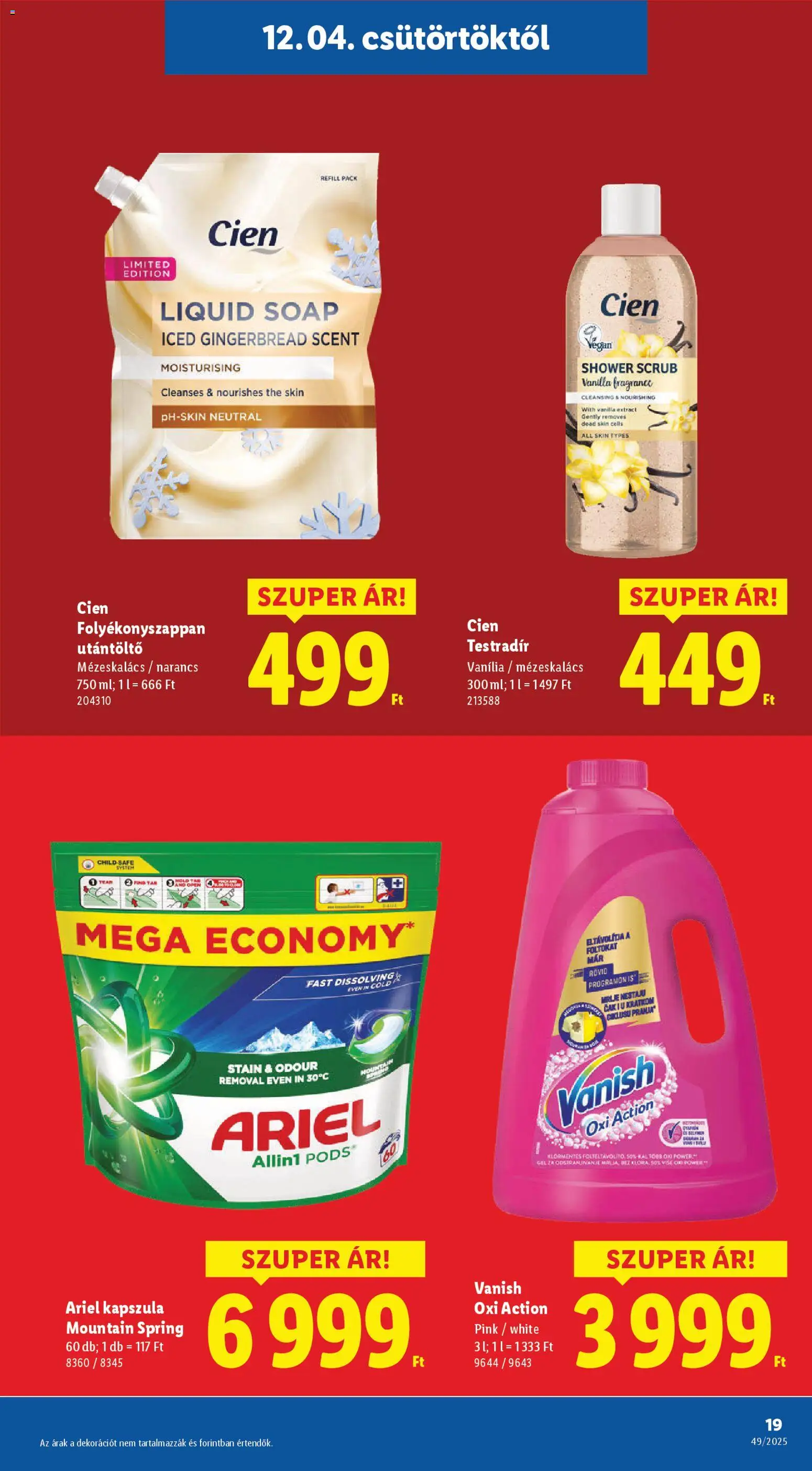 Lidl akciós ujság - amely érvényes a következő dátumtól: 04.12.2025 | Oldal: 19 | Termékek: Body, Mézeskalács, Narancs, Vegán