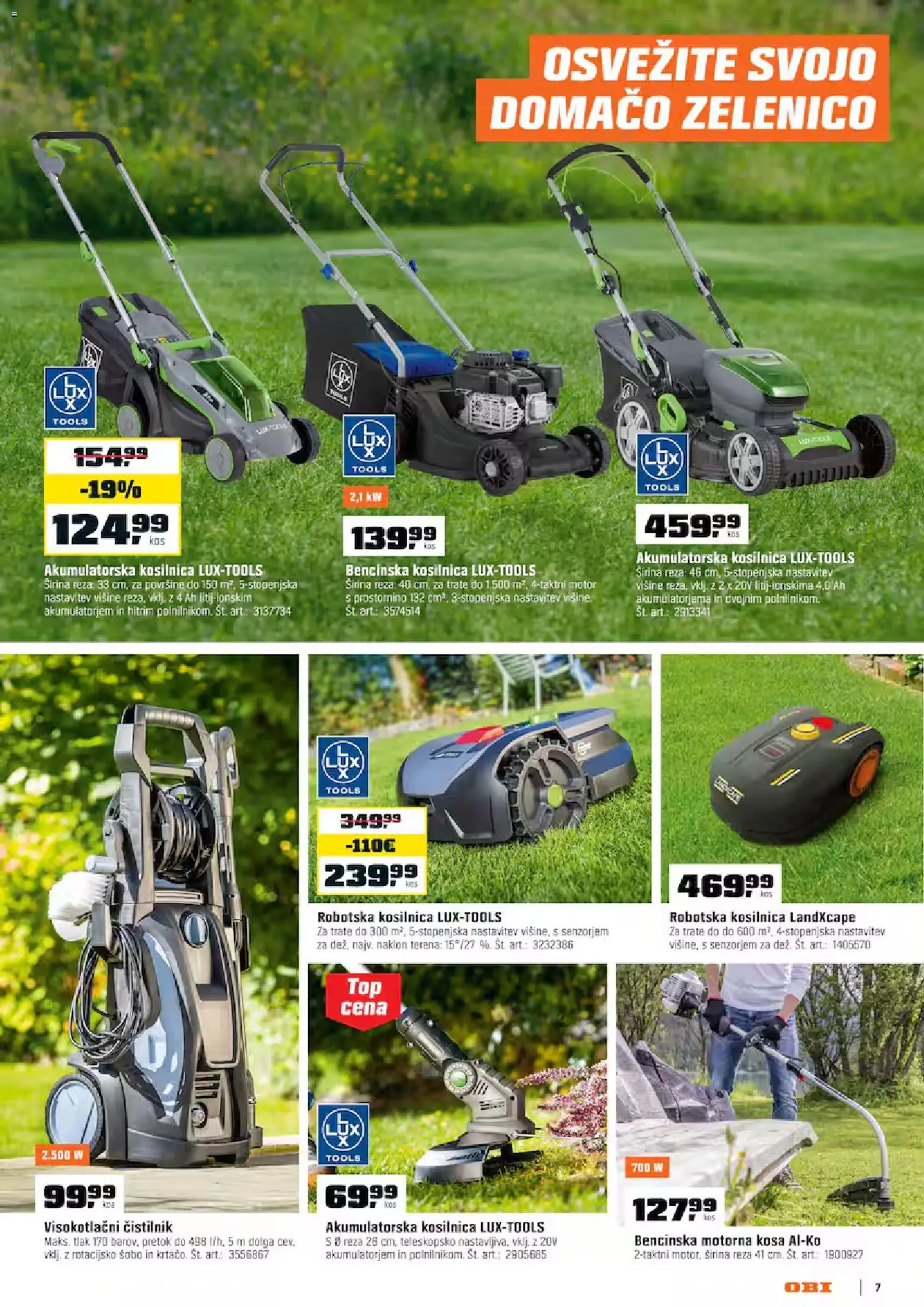 Novi OBI katalog ponudbe – veljaven od 02.04.2026 | Stran: 7 | Izdelki: Kosilnica, Robotska kosilnica, Visokotlačni čistilnik