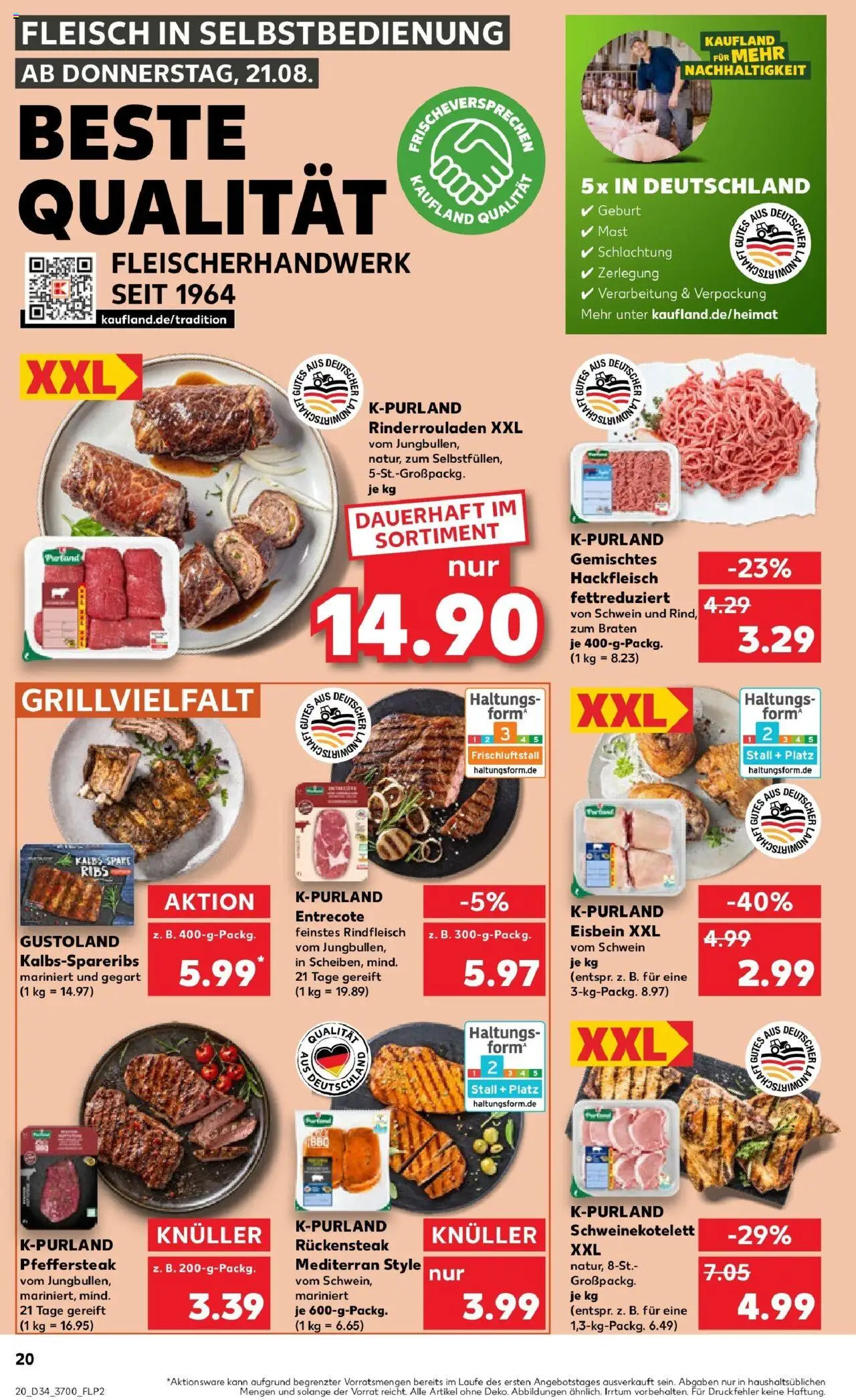 Kaufland prospekt Erfurt	 - gültig ab dem 21.08.2025 | Seite: 20 | Produkte: Rinderrouladen, Entrecote, Rindfleisch, Fleisch