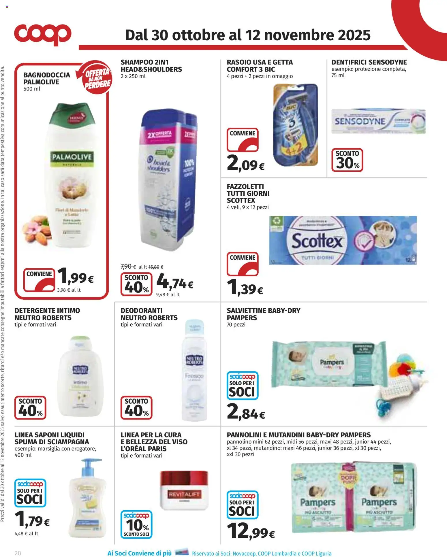 Volantino COOP del 30.10.2025 | Pagina: 20 | Prodotti: Pannolini, Detergente intimo, Fazzoletti, Pampers