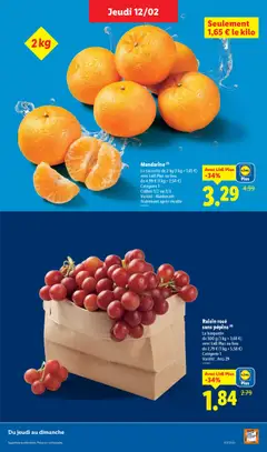 LIDL - Prévisualisation de Raisin rosé sans pépins, La barquette de 500 g (1 kg = 3,68 €) avec Lidl Plus au lieu de 2,79 € (1 kg = 5,58 €), Catégorie 1, Variété: Arra 29 valide à partir de 12.02.2026 | Page: 3 | Produits: Raisin