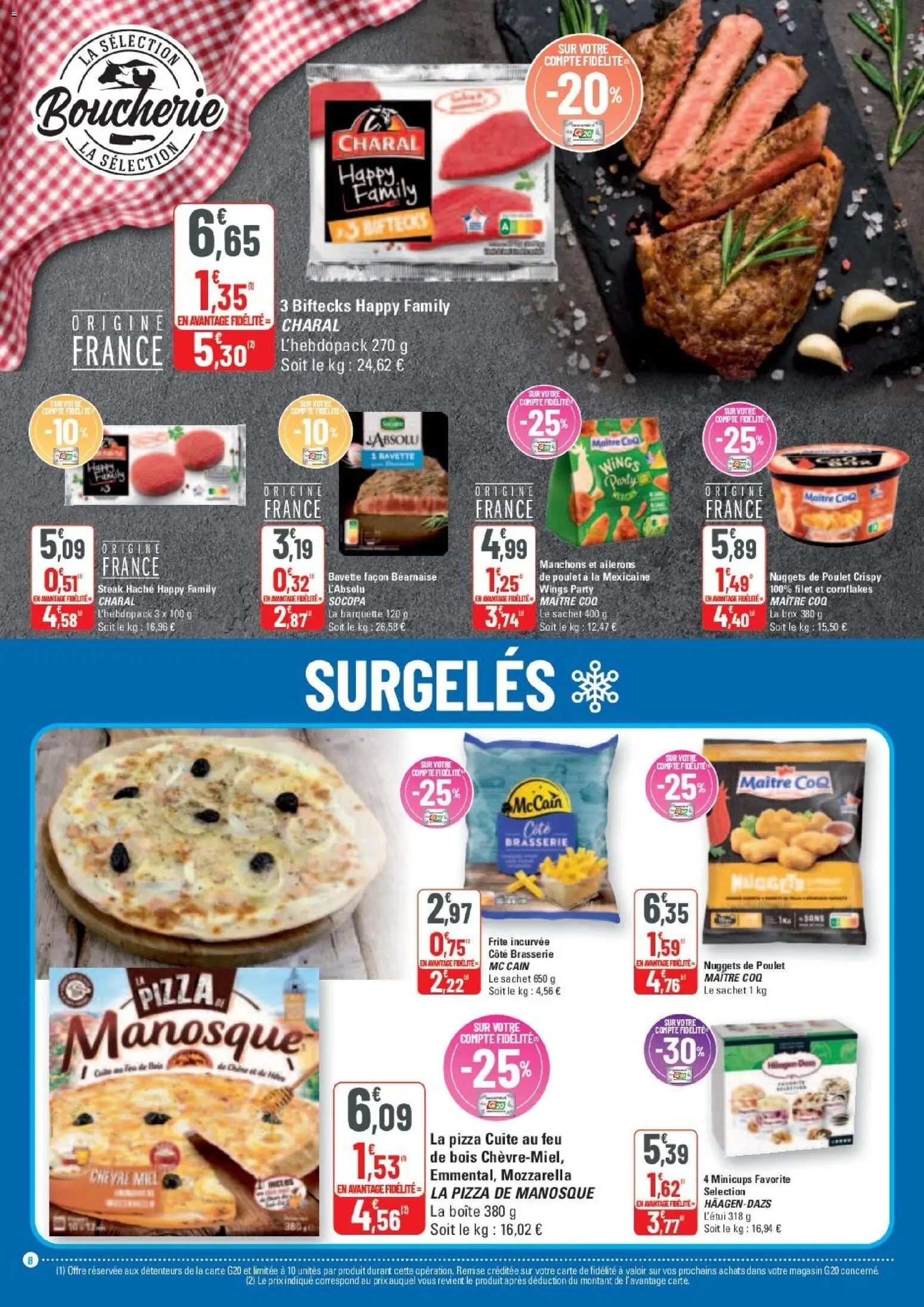 {H1} | Page: 8 | Produits: Mozzarella, Miel, Pizza, Bavette