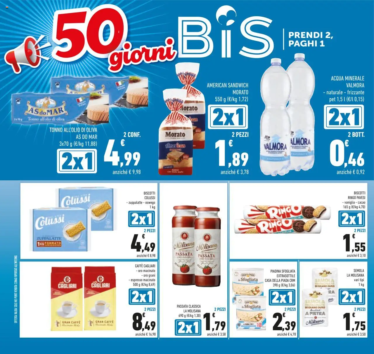 Volantino Conad del 08.10.2025 | Pagina: 14 | Prodotti: Biscotti, Tonno, Cacao, Acqua minerale