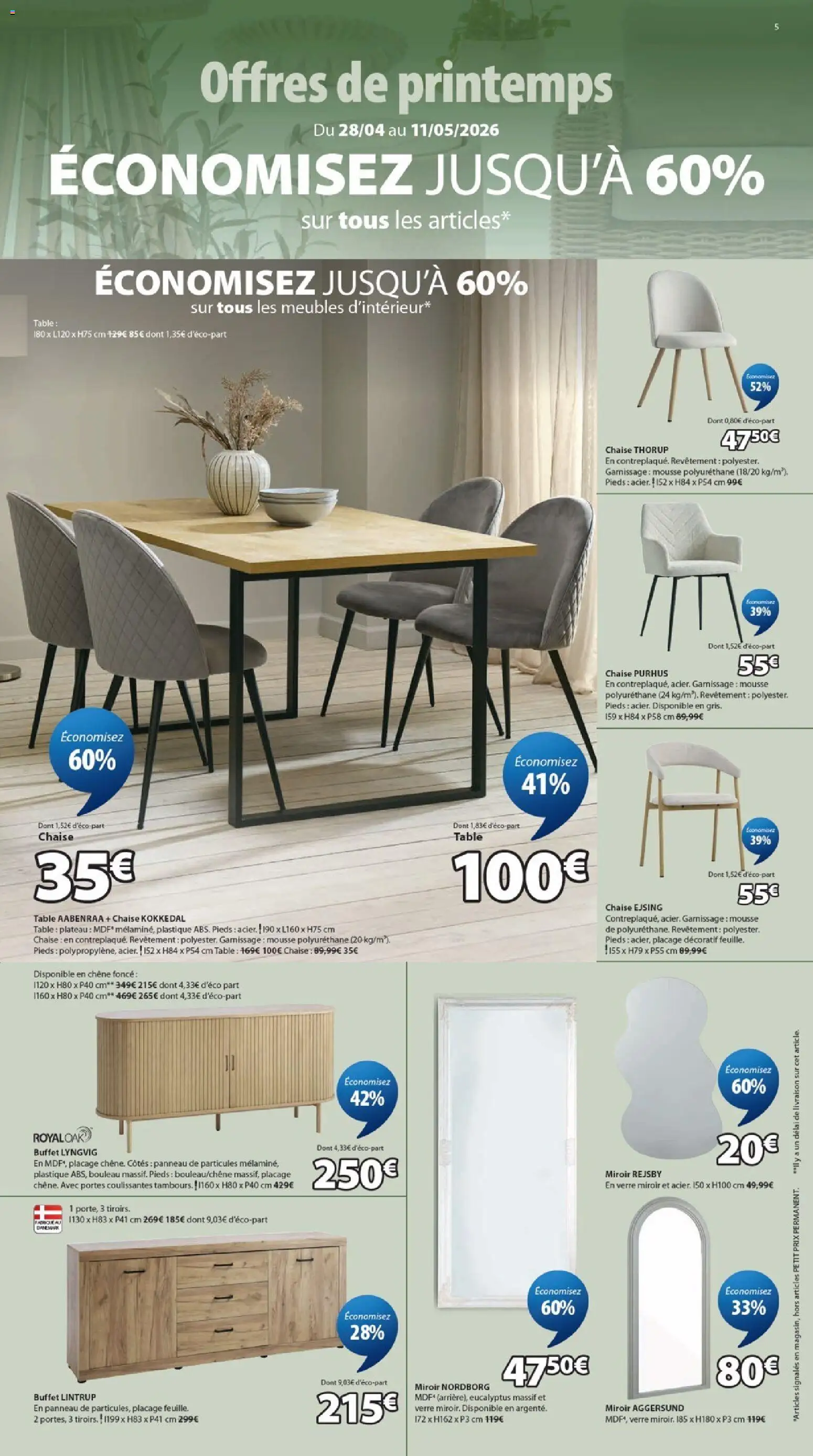 {H1} | Page: 5 | Produits: Chaise, Buffet, Portes, Miroir