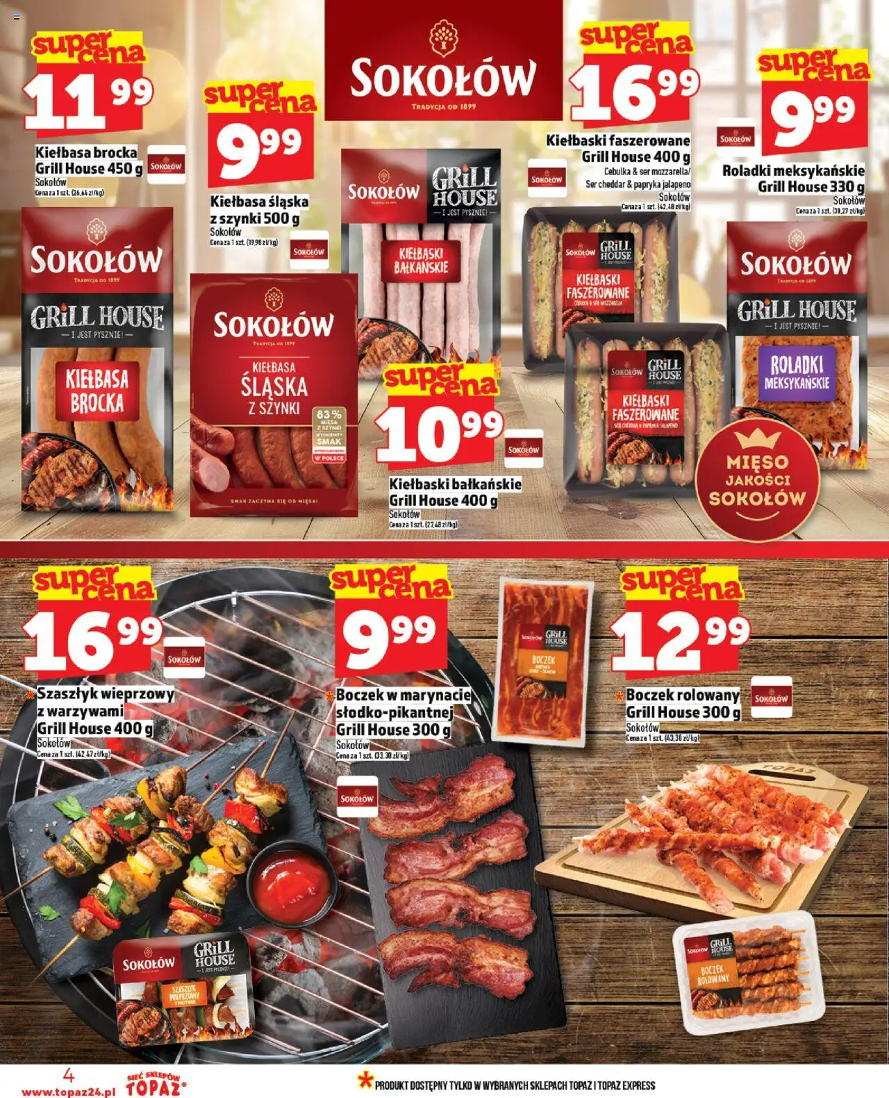 Topaz Gazetka od 20.06.2025 | Strona: 4 | Produkty: Mięso, Kiełbaski, Papryka, Cheddar