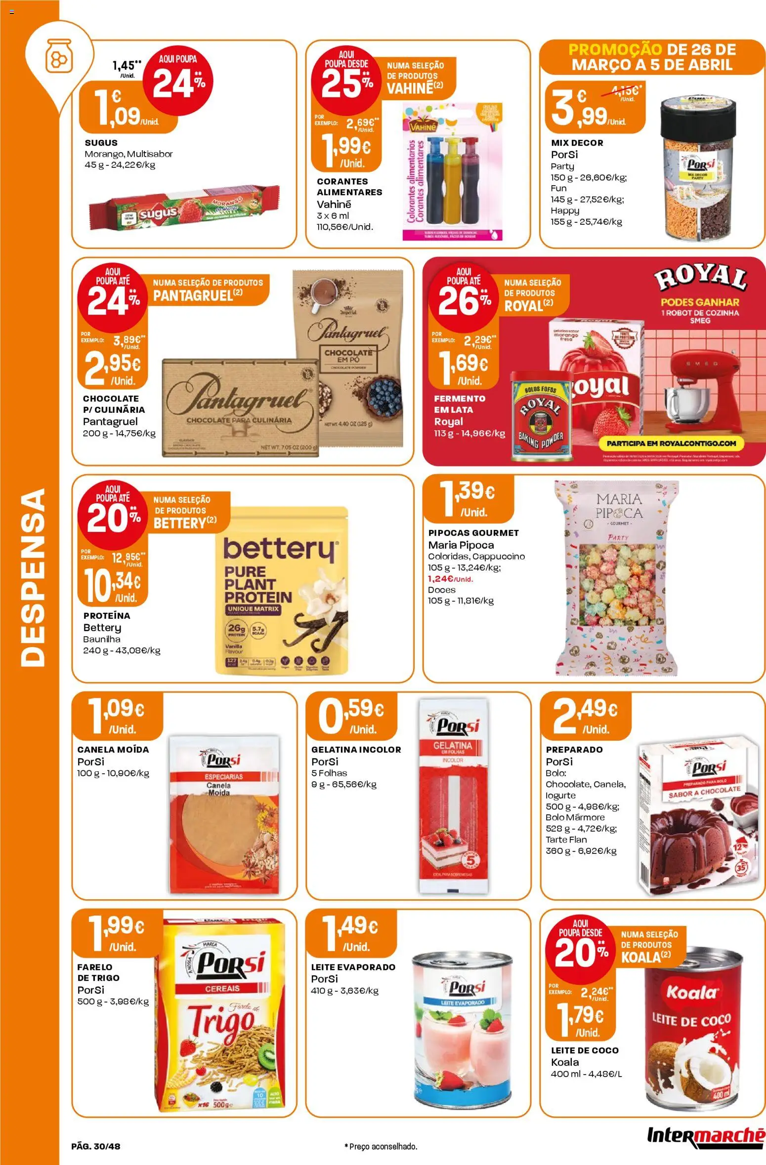 Intermarché folheto │ válido de 26.03.2026 | Página: 30 | Produtos: Pipocas, Doces, Cereais, Proteina