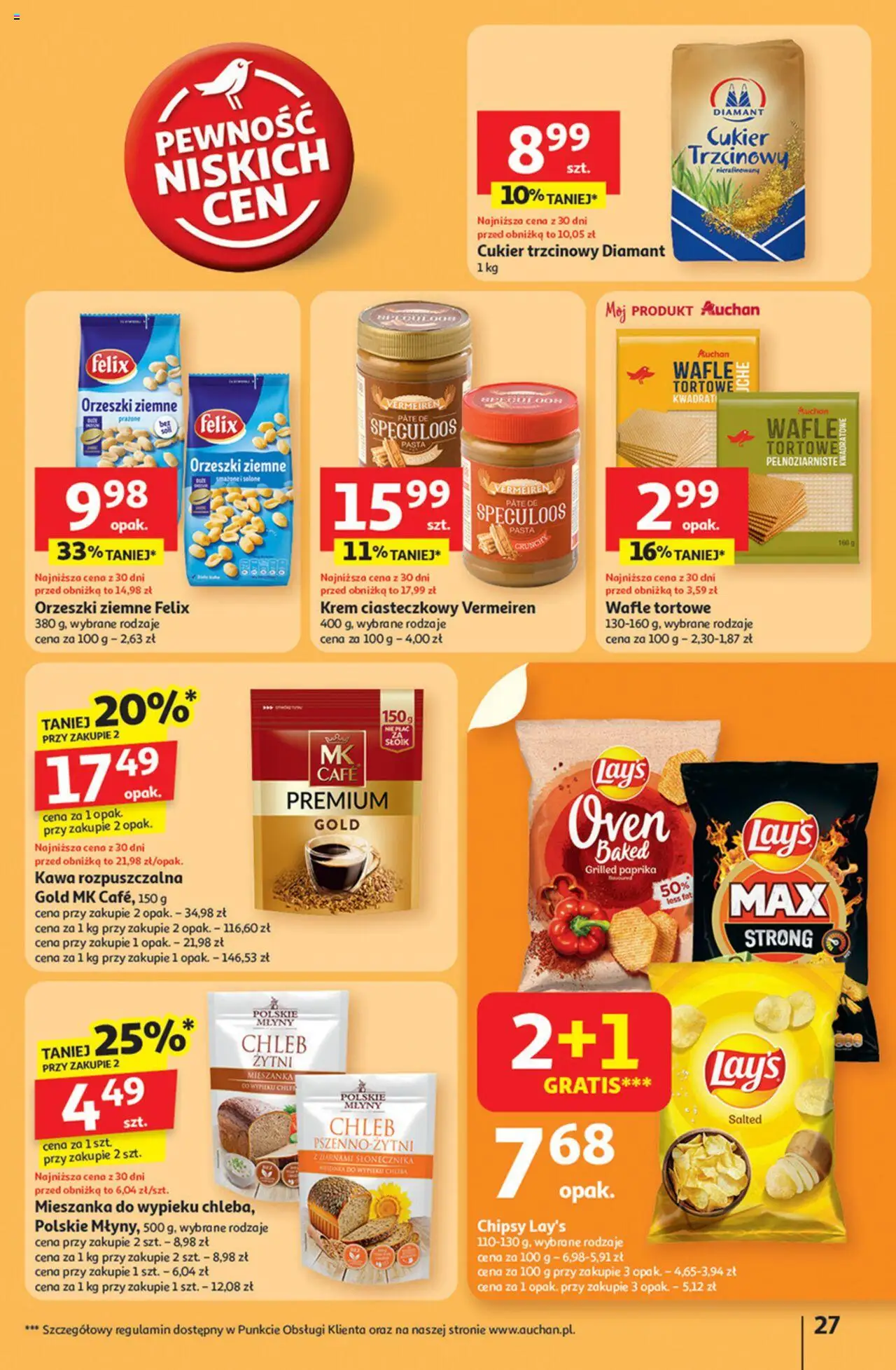 Auchan Gazetka - Pewność niskich cen Hipermarket od 11.09.2025 | Strona: 27 | Produkty: Chipsy, Wafle tortowe, Orzeszki ziemne, Chleb