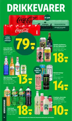 Faxe Kondi eller Pepsi Max, Flere varianter. 150 cl. Literpris 12,00 + pant. Frit valg. 1 flaske. gyldig fra 23.04.2026 | Side: 19