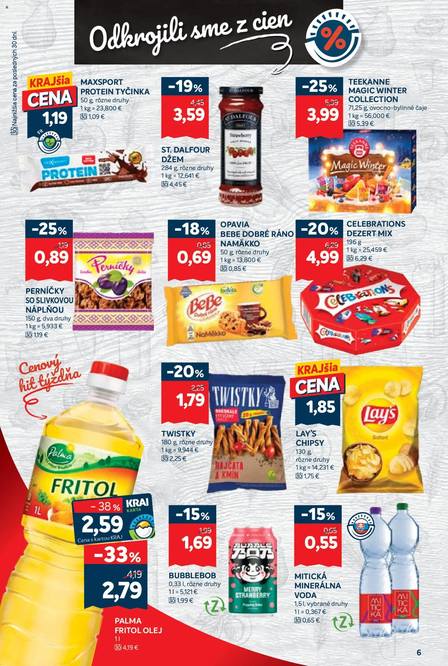 Nové Kraj akcie – leták je platný od 04.12.2025 | Strana: 10 | Produkty: BeBe Dobré ráno, Olej, Protein, Chipsy