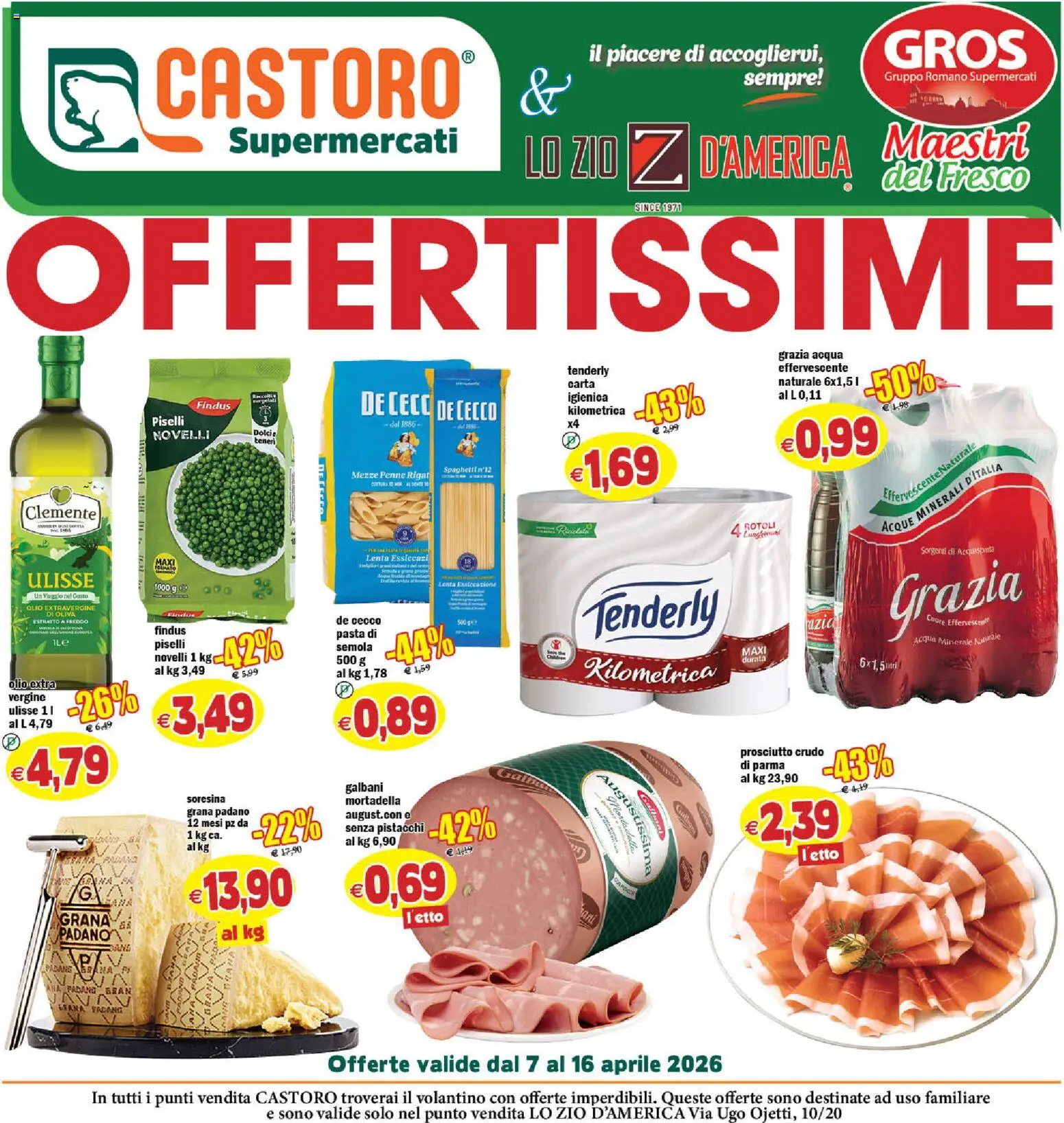 Volantino Il Castoro del 07.04.2026 | Pagina: 1 | Prodotti: Prosciutto Crudo, Olio, Mortadella, Acqua minerale