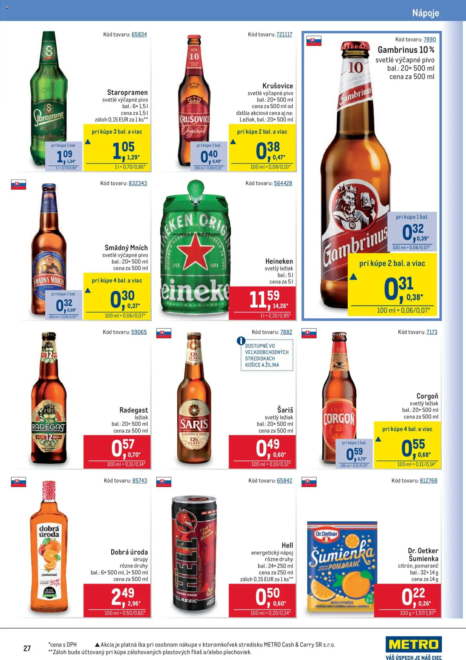 Nové Metro akcie – leták je platný od 19.11.2025 | Strana: 27 | Produkty: Smädný Mních, Staropramen, Corgoň, Gambrinus