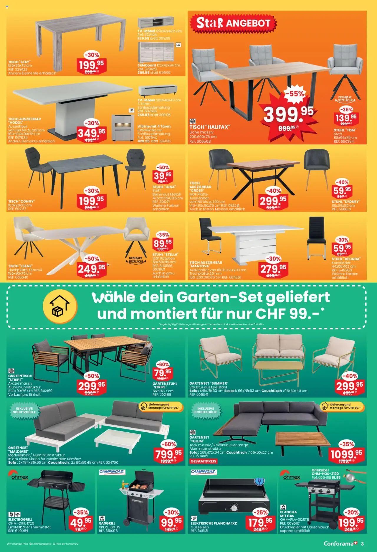 Conforama Aktionen ab 18.06.2025 | Seite: 3 | Produkte: Tisch, Vitrine, Sofa, Stuhl