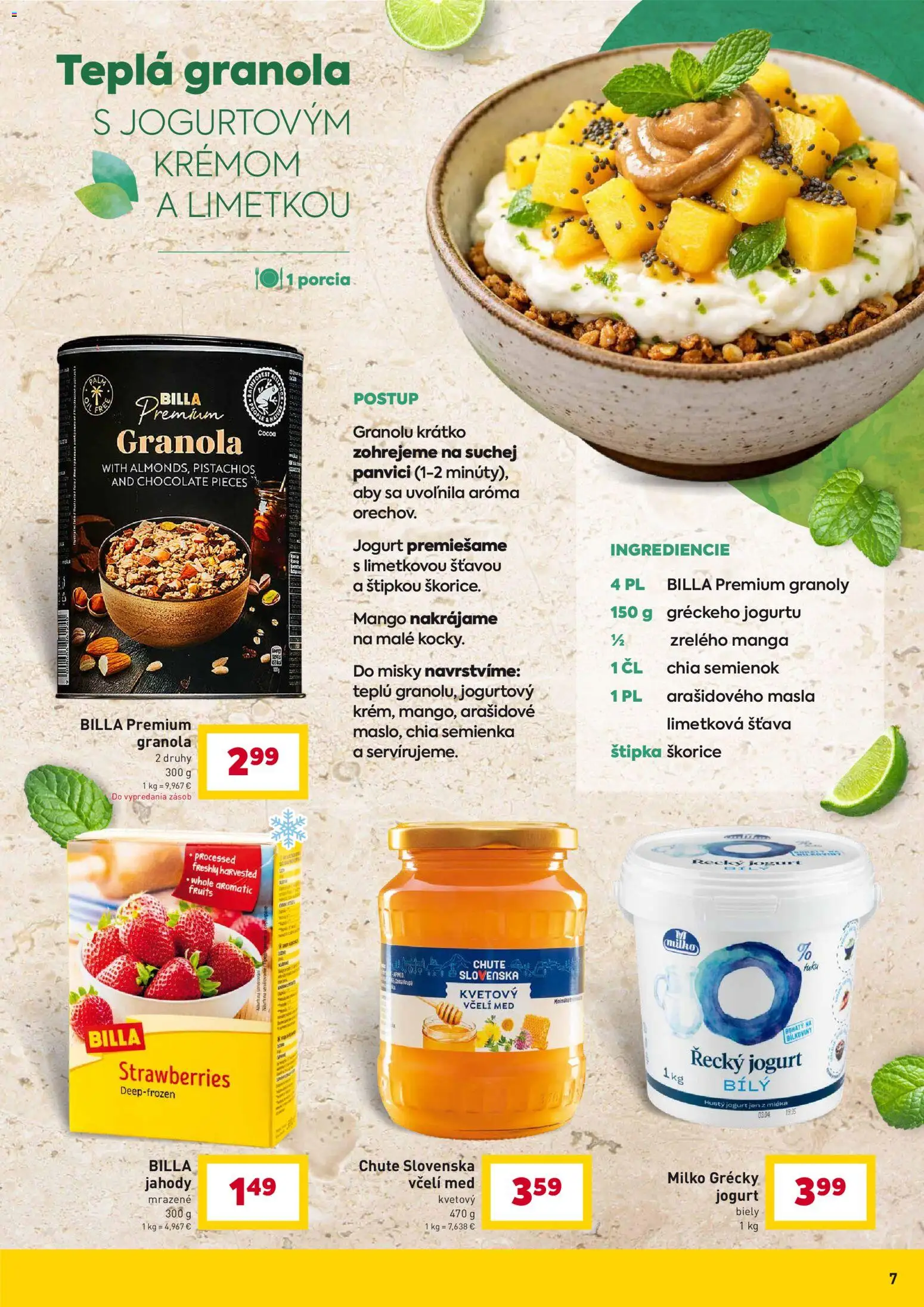 Nové Billa akcie – leták je platný od 07.04.2026 | Strana: 7 | Produkty: Jogurt, Jahody, Mango, Med