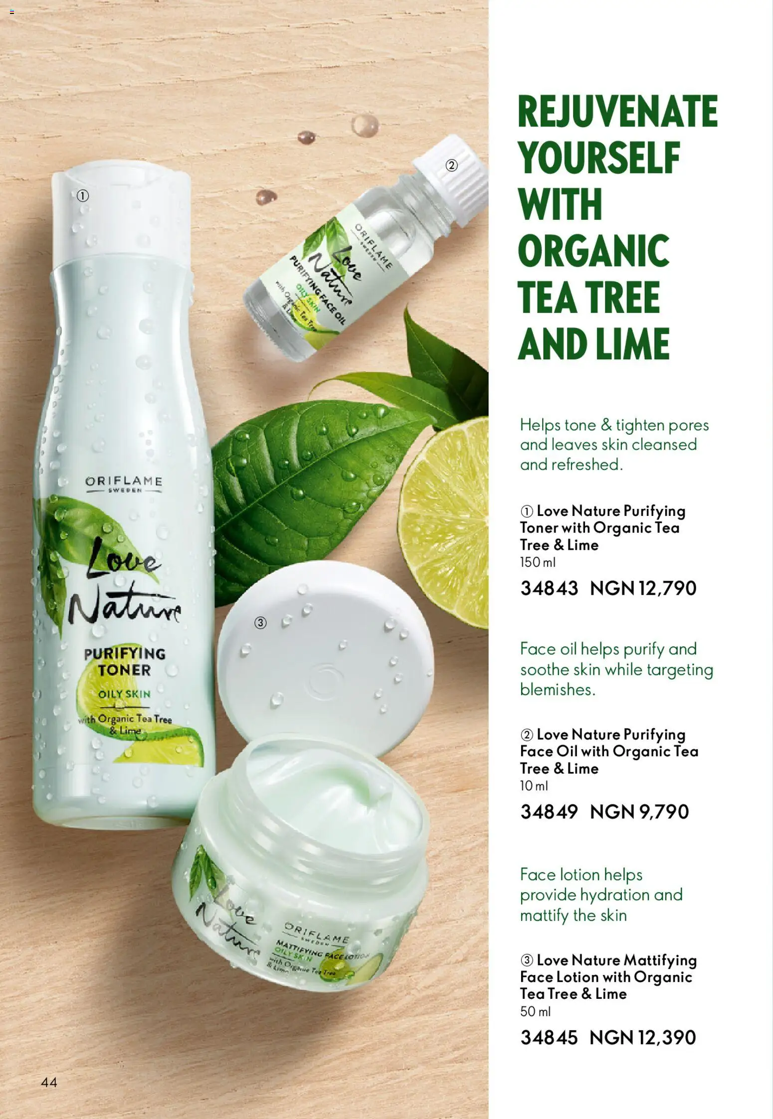 Oriflame Catalogue valid from 01.11.2025 | Page: 44 | Products: Tea, Toner, Lime, Oil