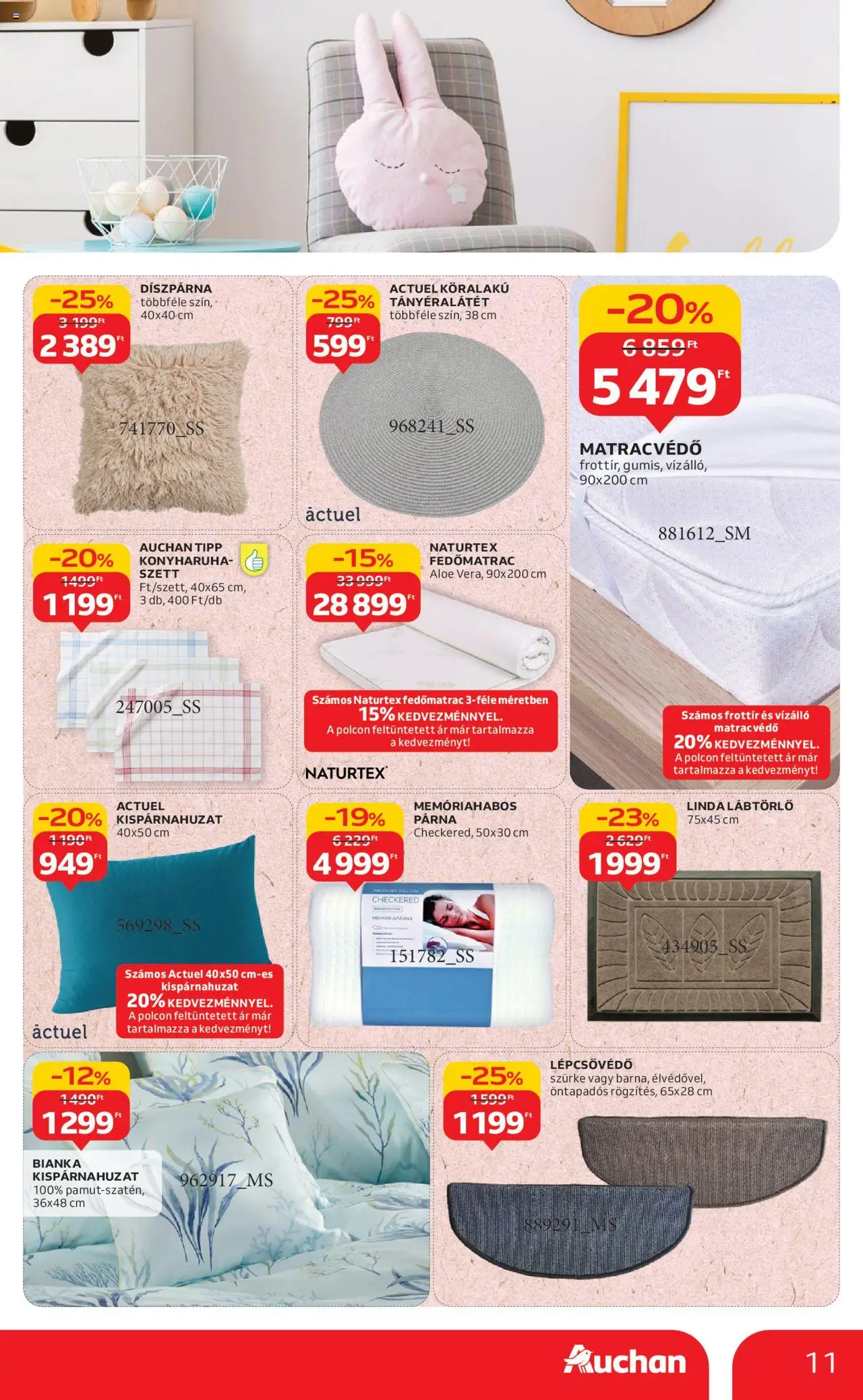 Auchan akciós ujság - amely érvényes a következő dátumtól: 21.08.2025 | Oldal: 11 | Termékek: Tányéralátét, Párna, Lábtörlő, Díszpárna